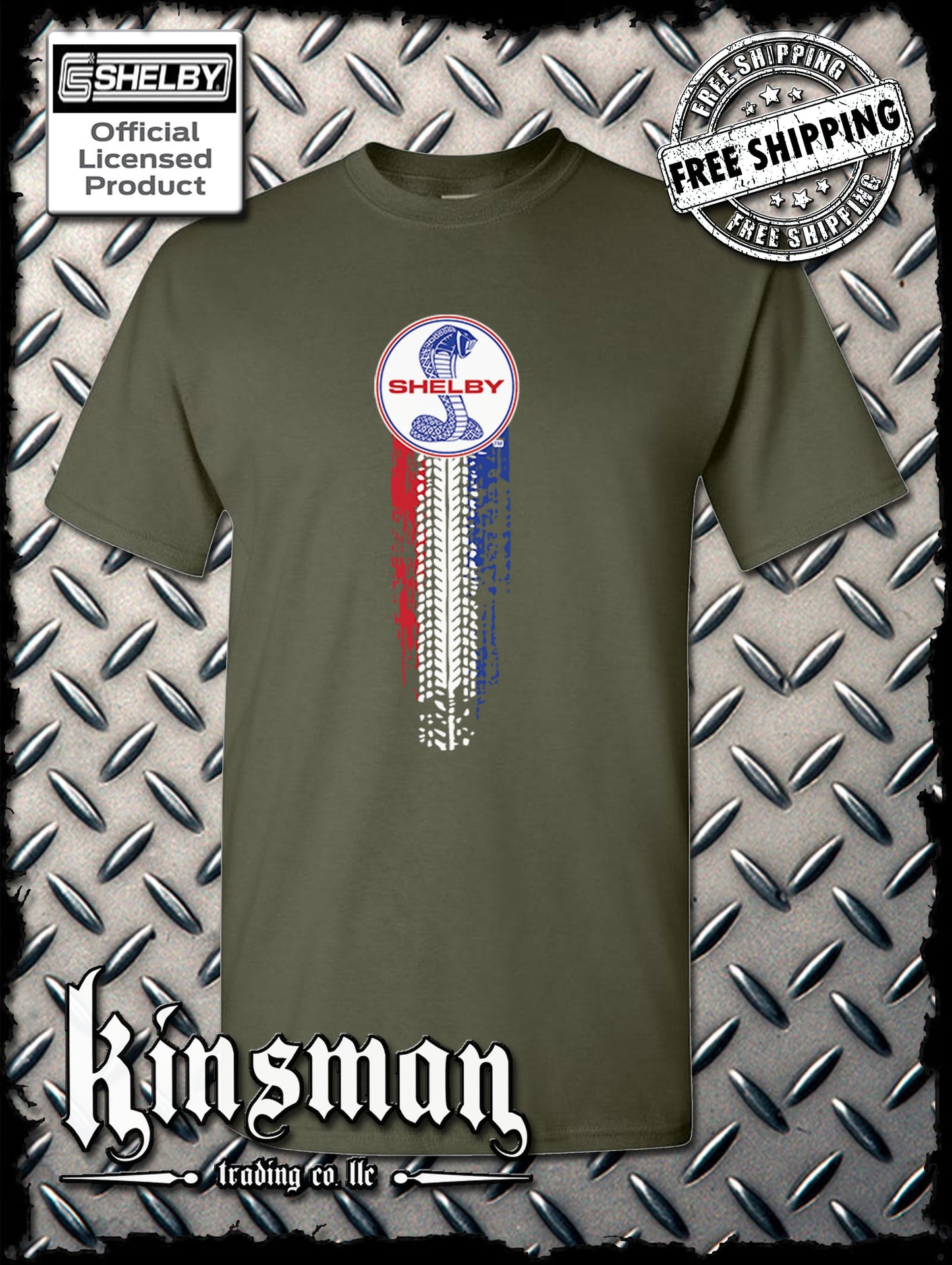 Carroll Shelby Vertical Cobra Red White Blue Logo T-Shirt