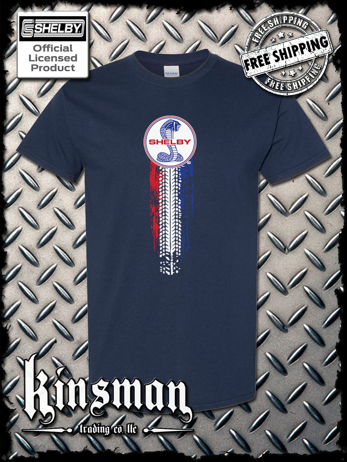 Carroll Shelby Vertical Cobra Red White Blue Logo T-Shirt