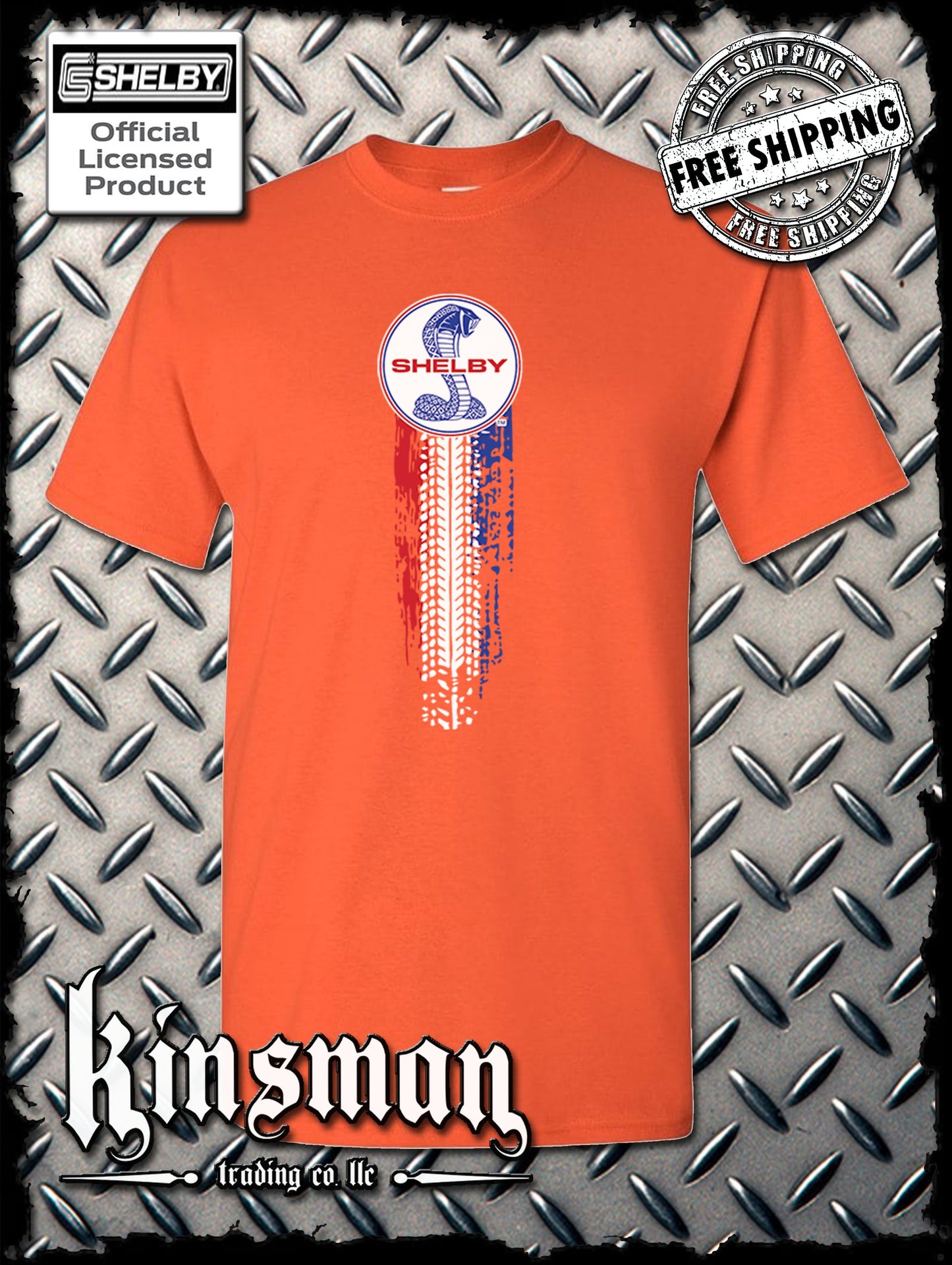 Carroll Shelby Vertical Cobra Red White Blue Logo T-Shirt