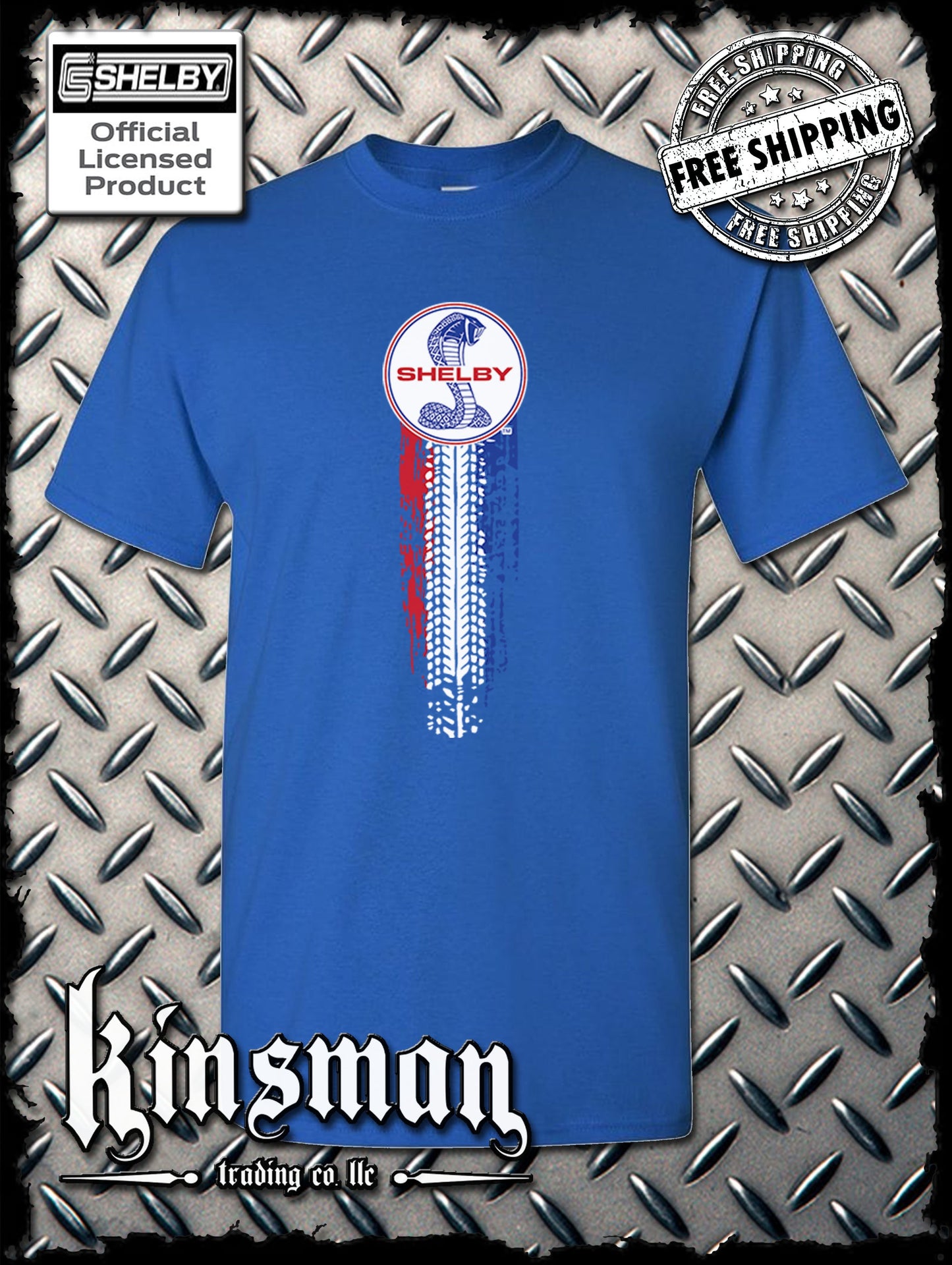 Carroll Shelby Vertical Cobra Red White Blue Logo T-Shirt