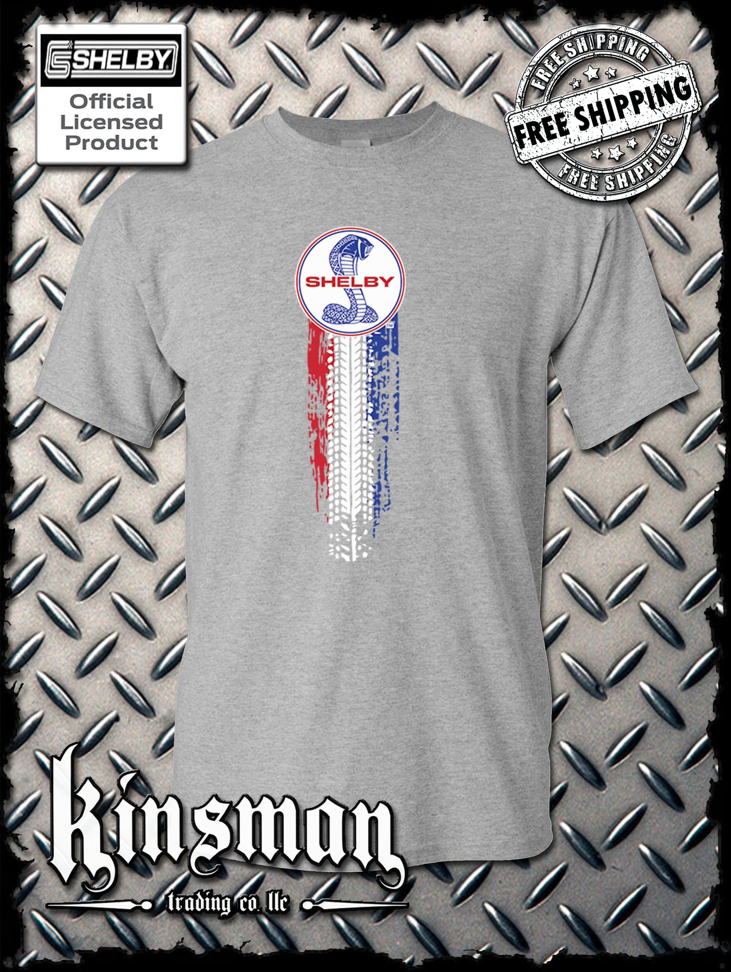 Carroll Shelby Vertical Cobra Red White Blue Logo T-Shirt