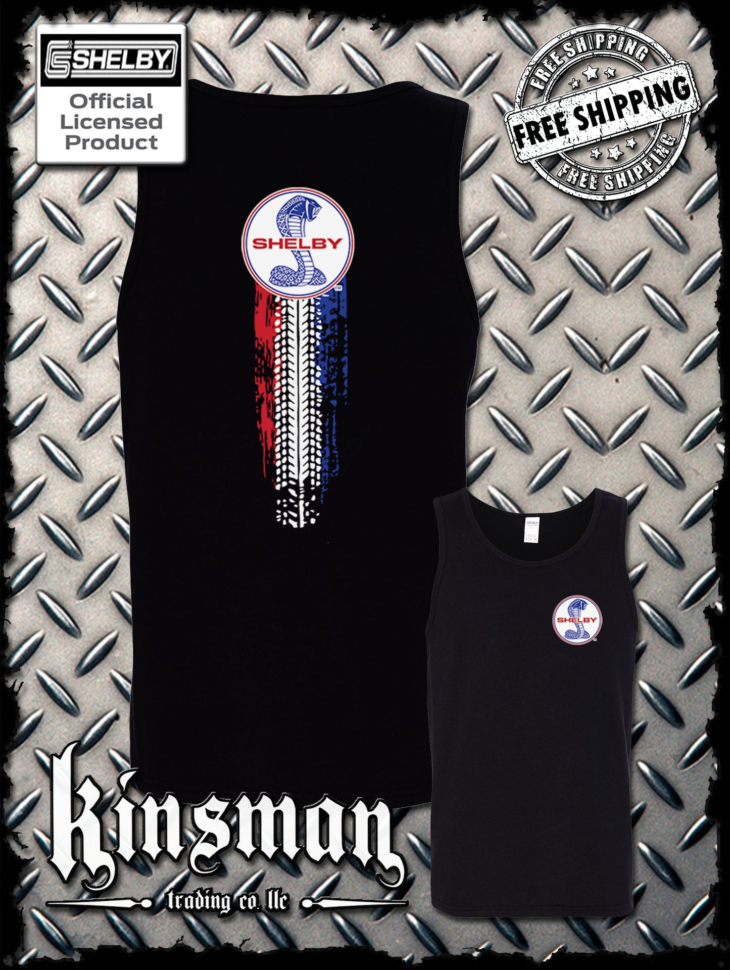 Carroll Shelby Vertical Cobra Red White Blue Logo 2-Sided Tank Top T-Shirt