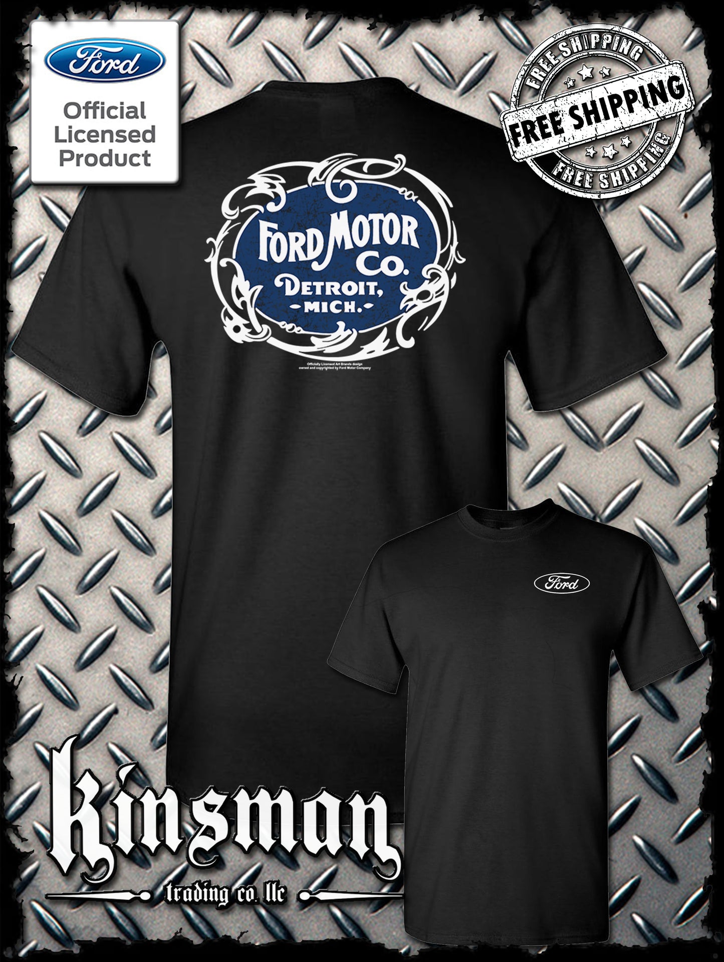 Ford Motor Co Detroit MI Vintage Logo 2-Sided T-Shirt