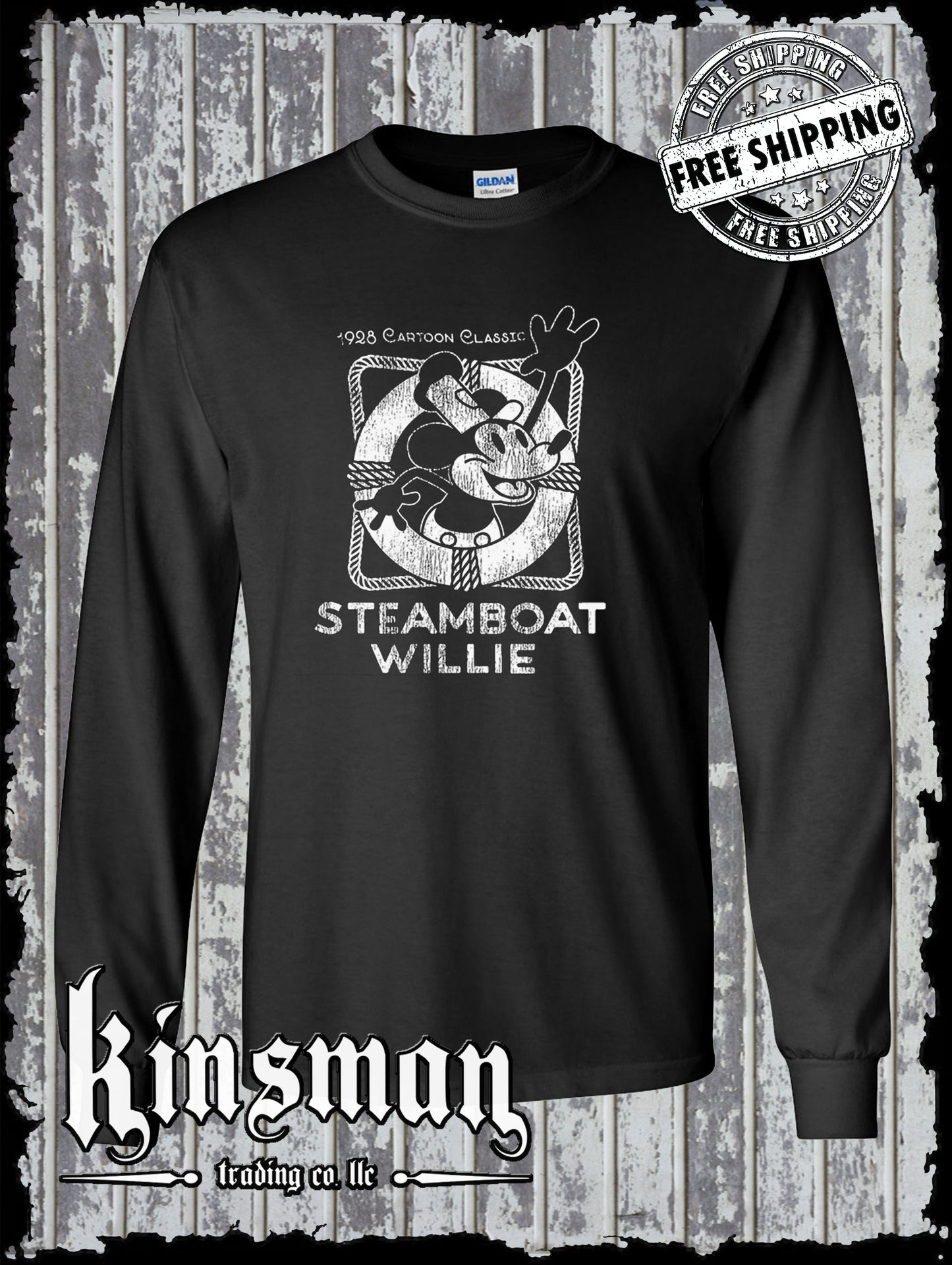 Steamboat Willie Vintage Life Preserver Long Sleeve T Shirt / Cartoon Mouse