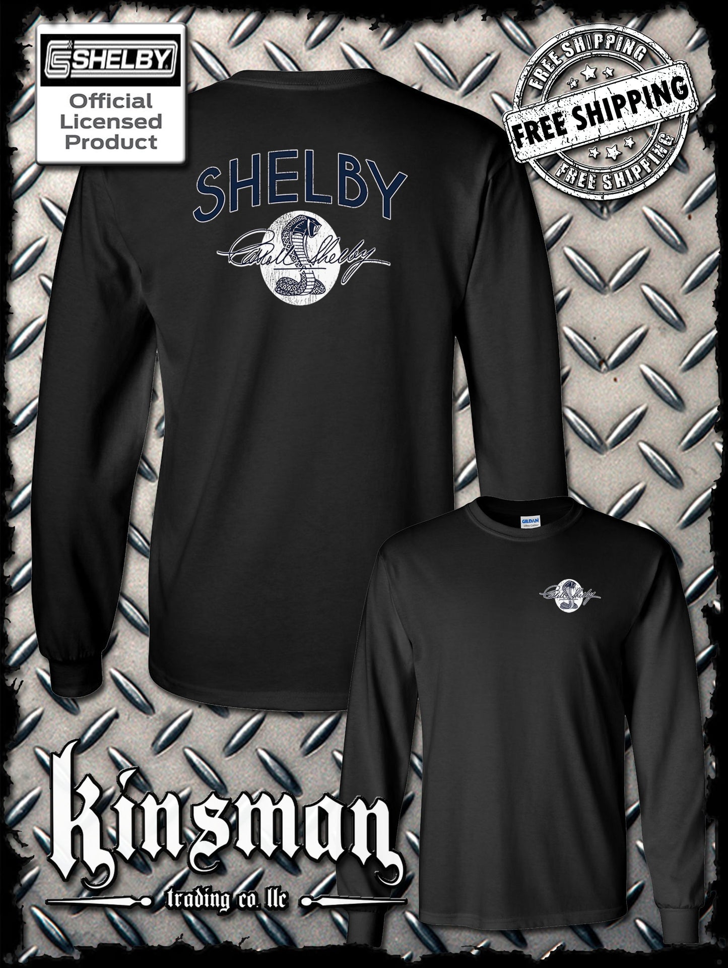 Carroll Shelby Vintage Cobra Logo 2-Sided Long Sleeve T-Shirt