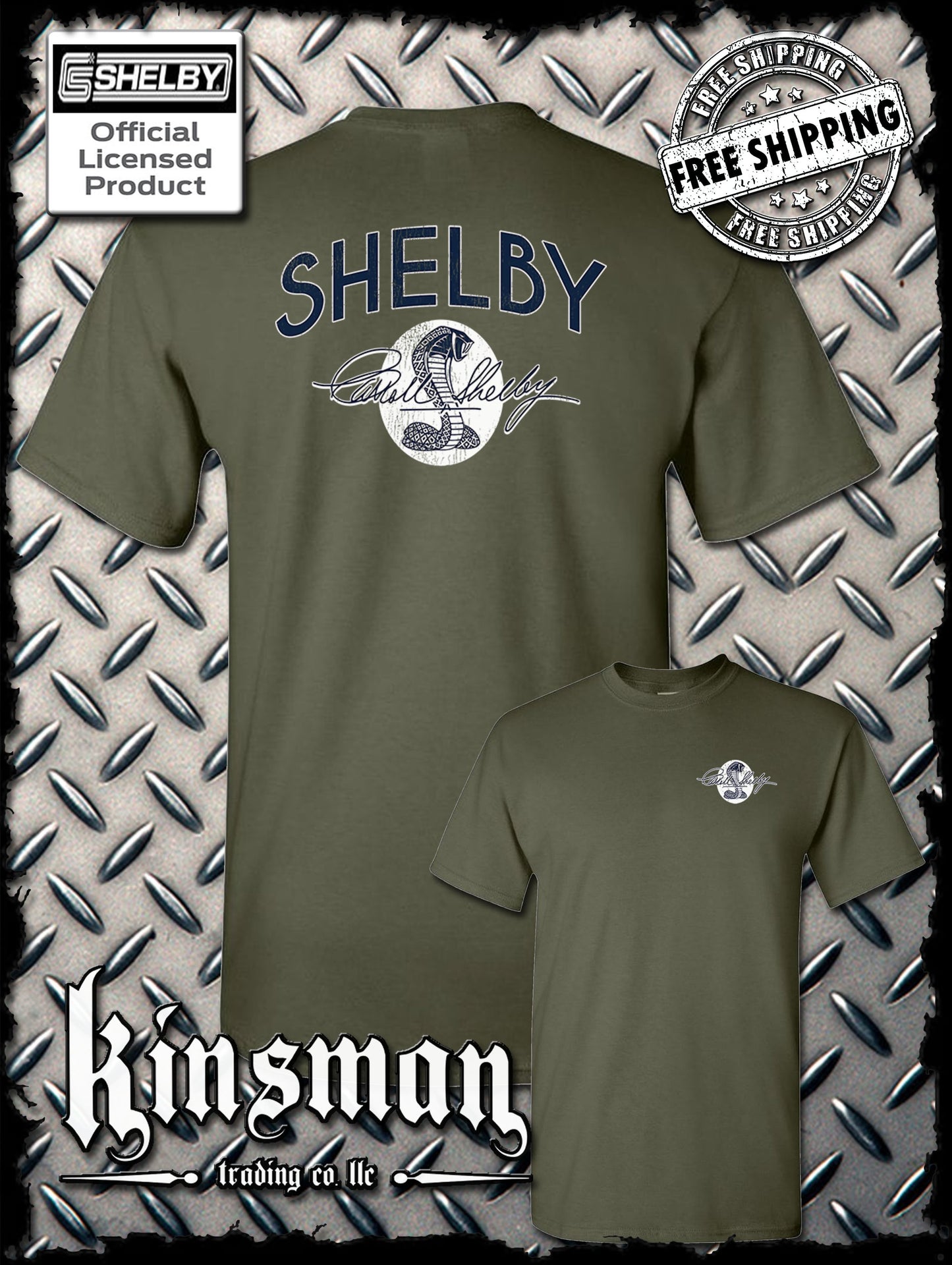 Carroll Shelby Vintage Cobra Logo 2-Sided T-Shirt