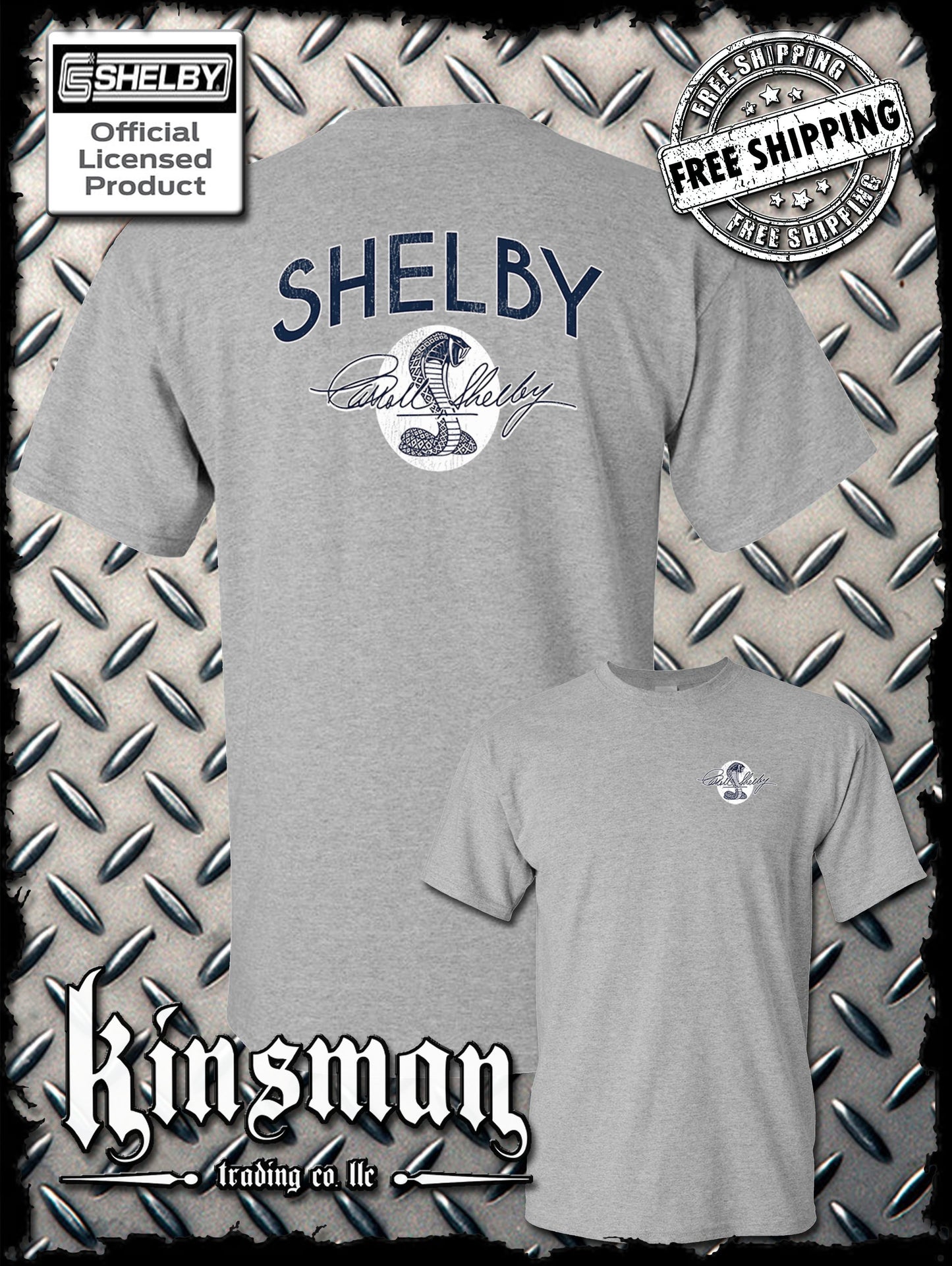 Carroll Shelby Vintage Cobra Logo 2-Sided T-Shirt