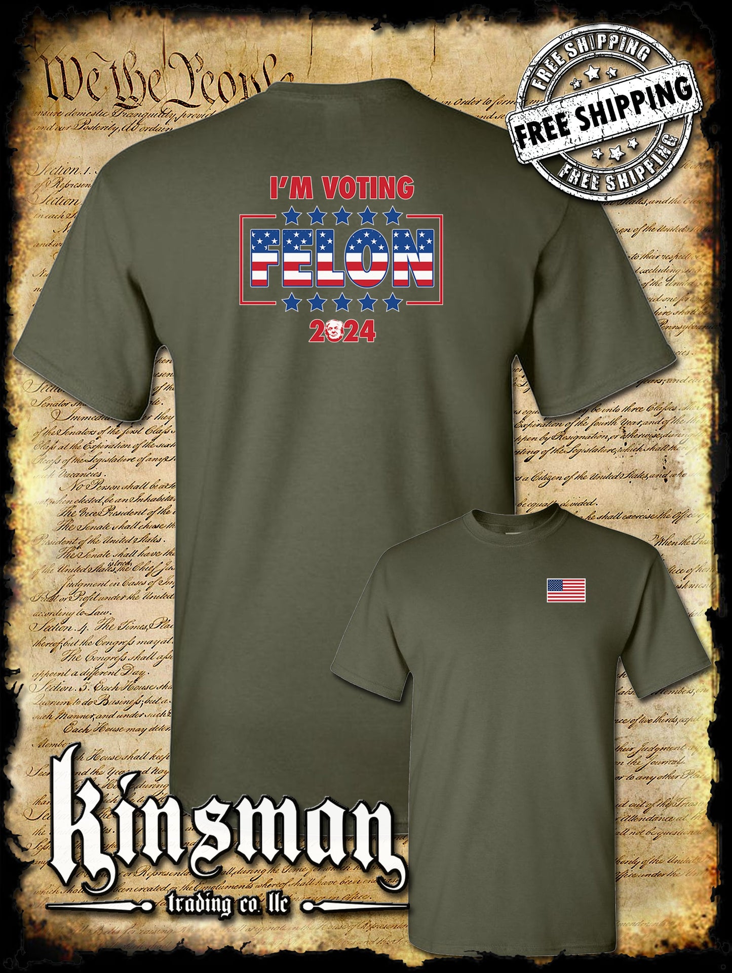 I'm Voting Felon Trump For President 2-Sided T-Shirt 2024 MAGA USA