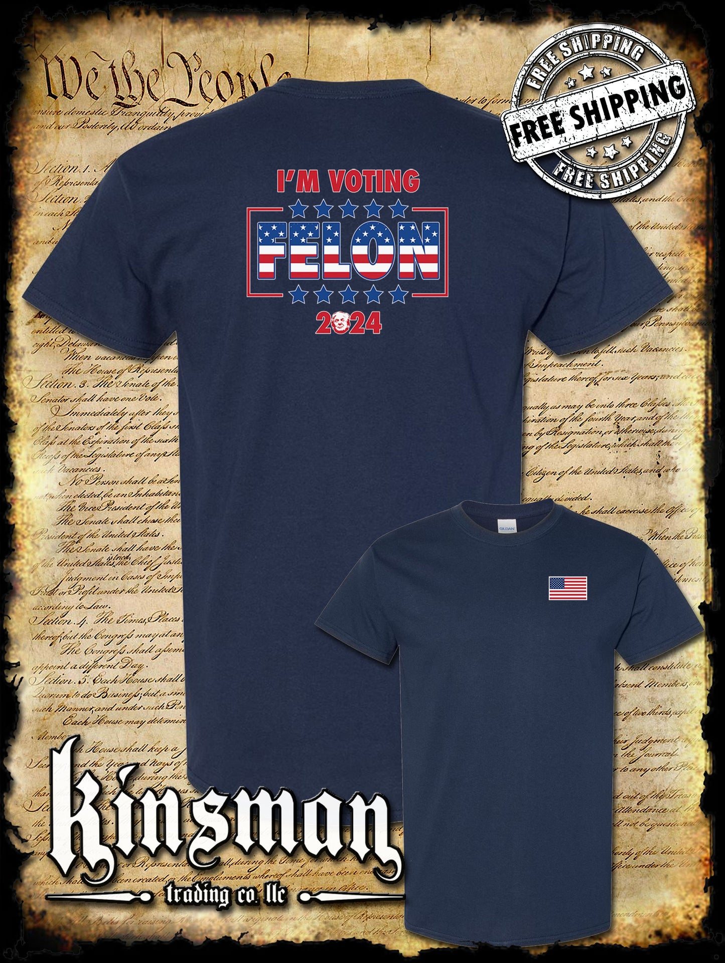 I'm Voting Felon Trump For President 2-Sided T-Shirt 2024 MAGA USA