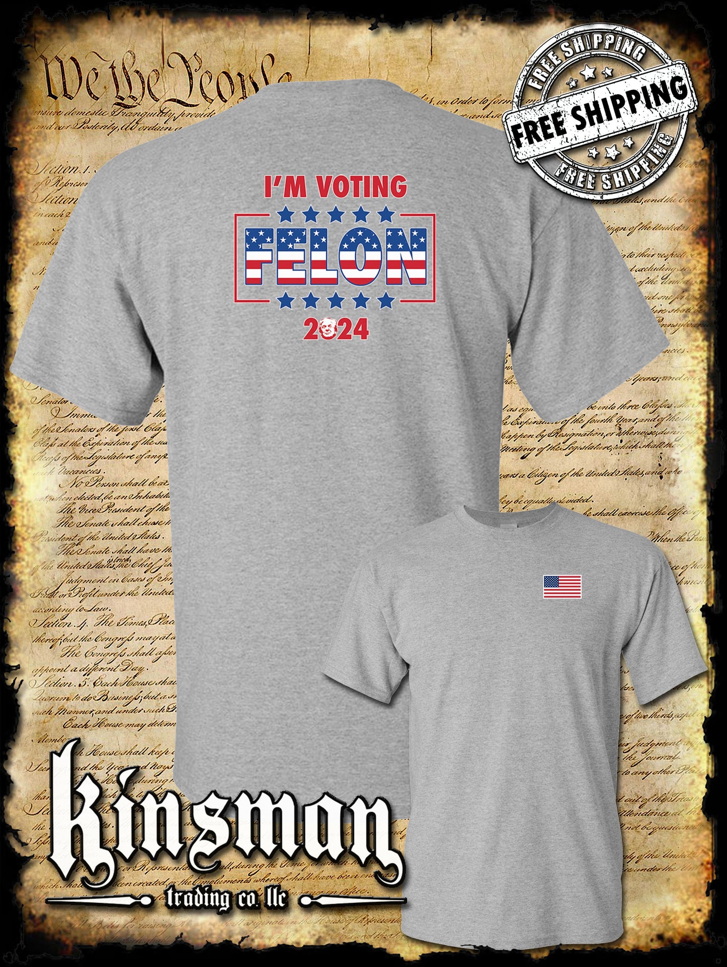 I'm Voting Felon Trump For President 2-Sided T-Shirt 2024 MAGA USA