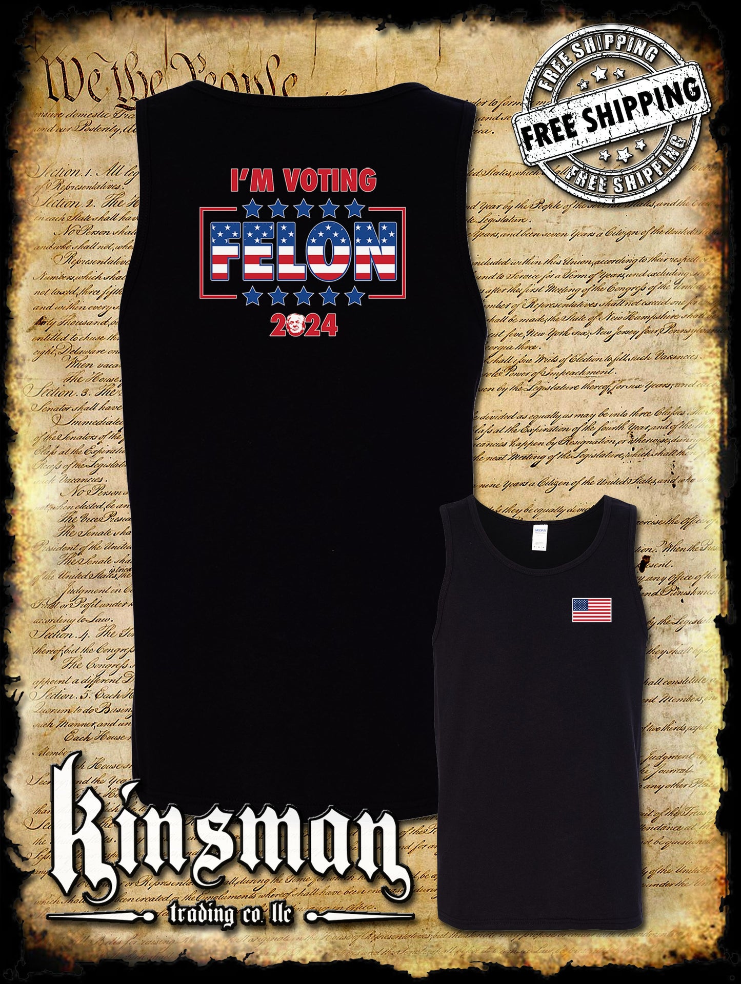 I'm Voting Felon Trump For President 2-Sided Tank Top T-Shirt 2024 MAGA USA