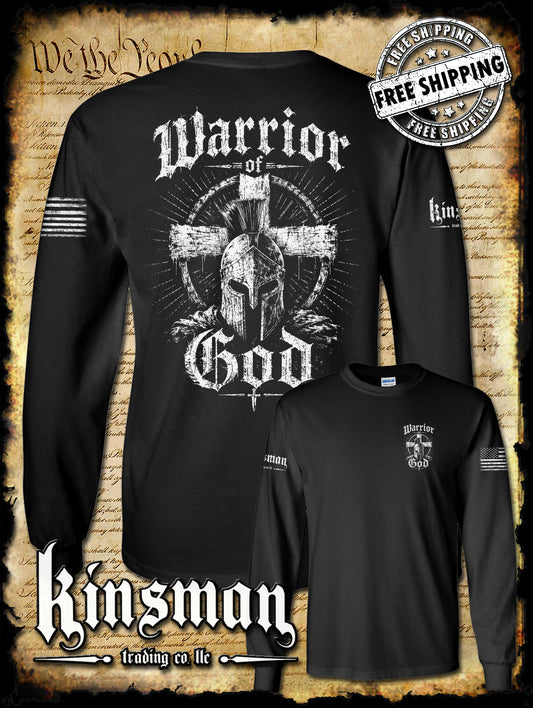 Warrior of God Long Sleeve T-Shirt Spartan Helmet Viking Cross