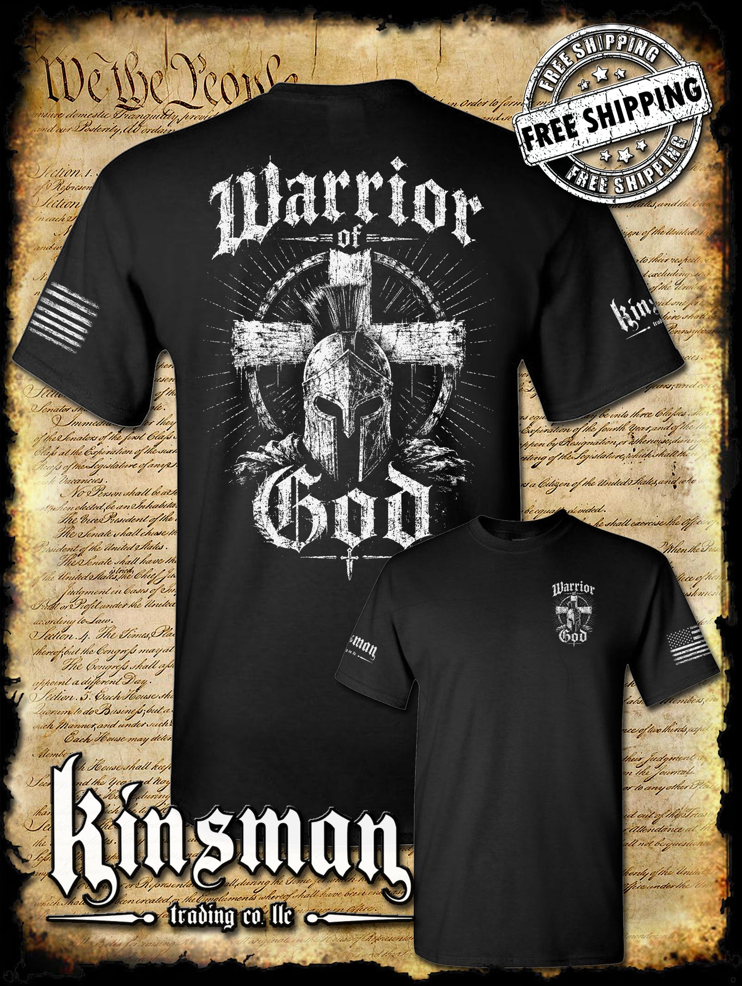 Warrior of God T-Shirt Spartan Helmet Viking Cross