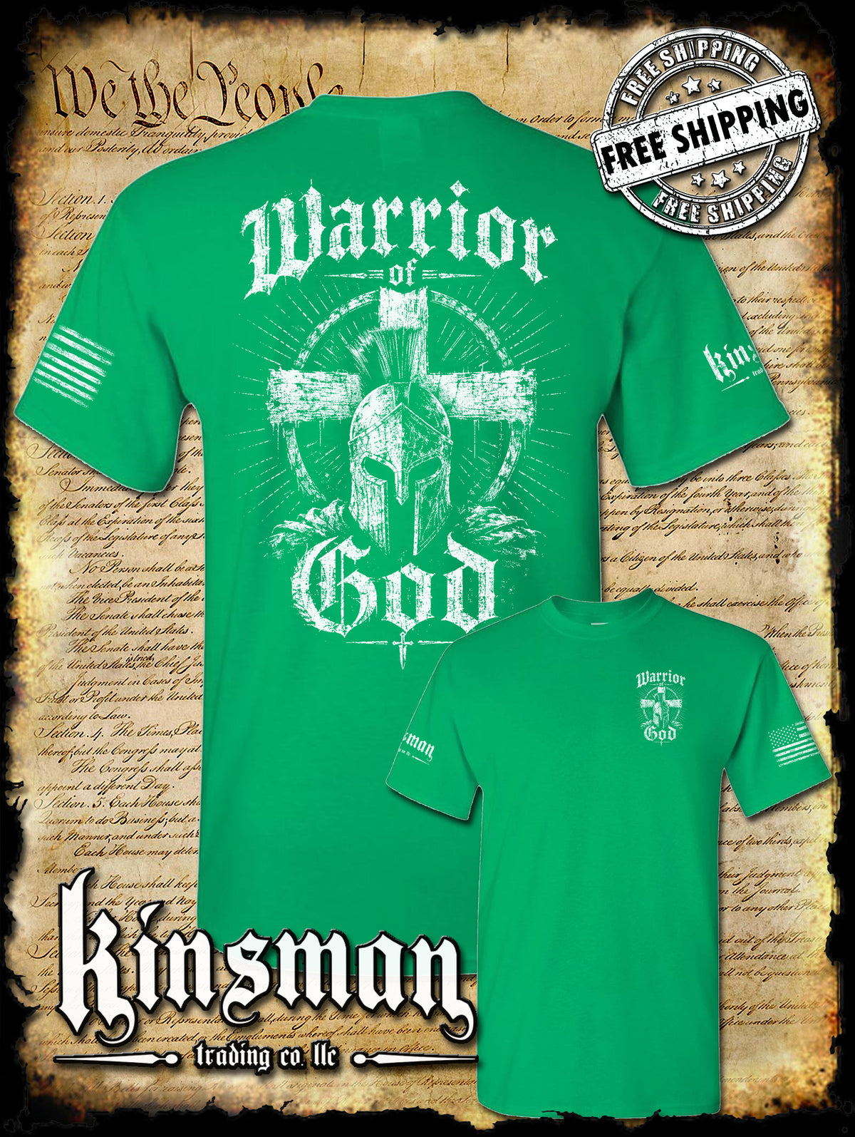 Warrior of God T-Shirt Spartan Helmet Viking Cross