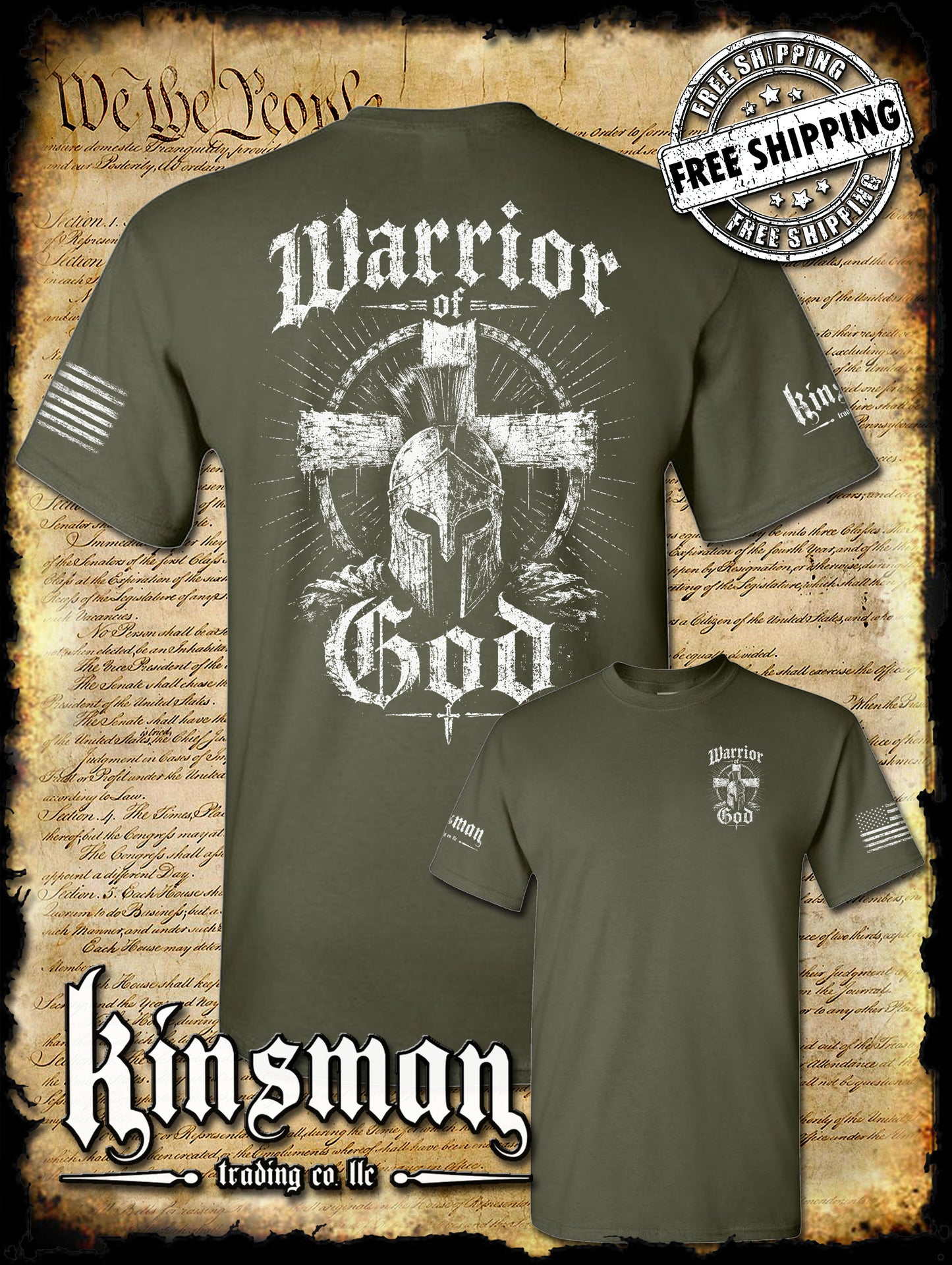 Warrior of God T-Shirt Spartan Helmet Viking Cross