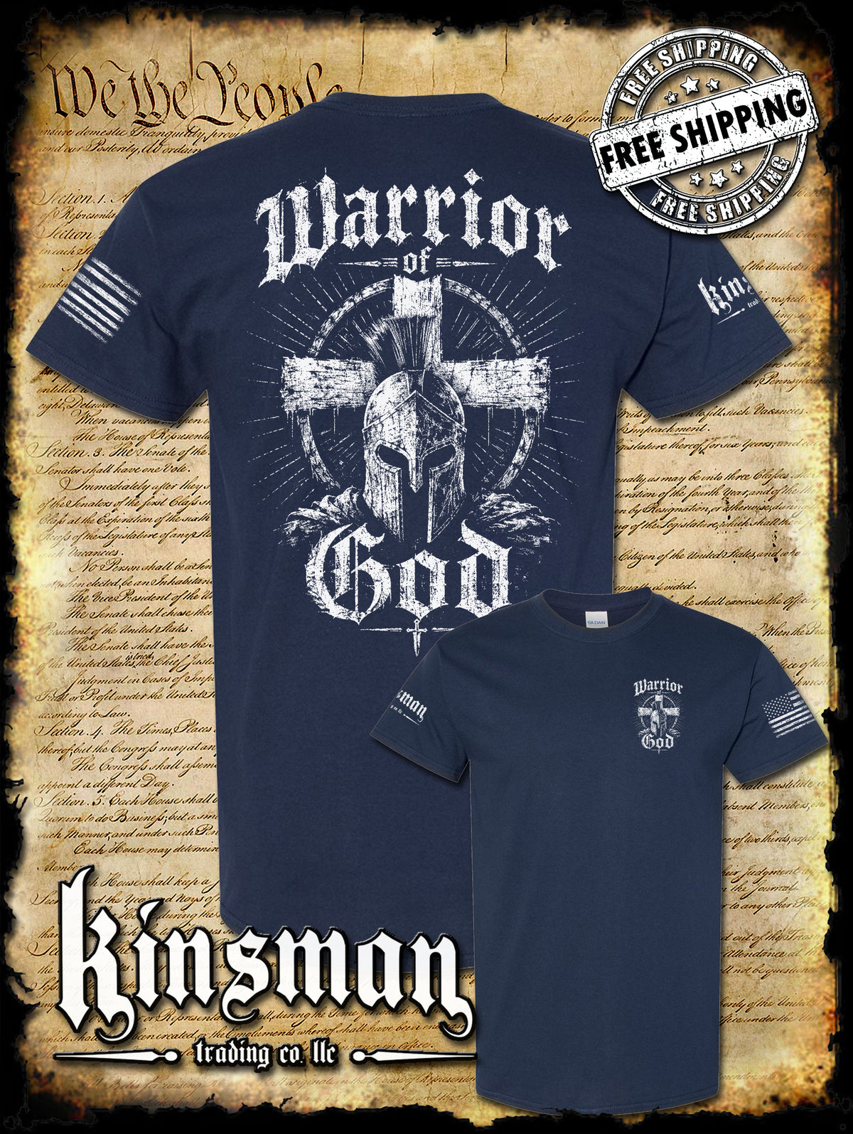 Warrior of God T-Shirt Spartan Helmet Viking Cross