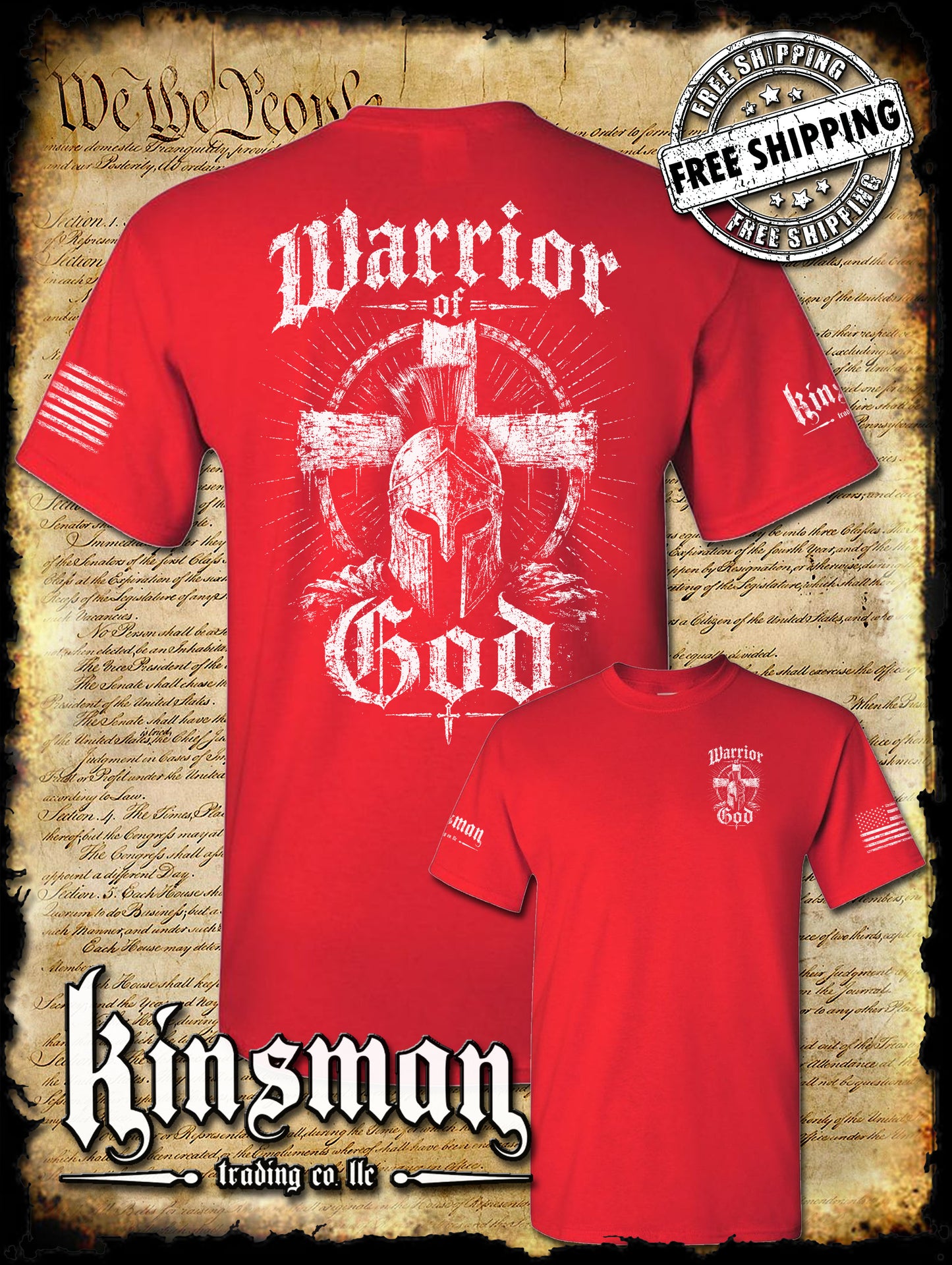Warrior of God T-Shirt Spartan Helmet Viking Cross