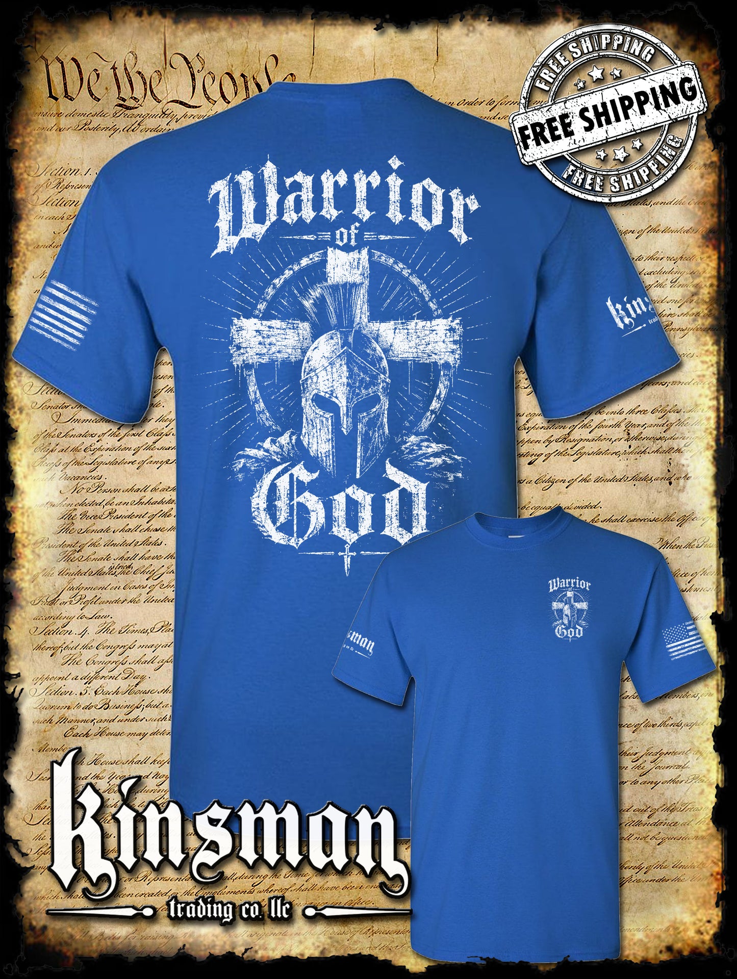 Warrior of God T-Shirt Spartan Helmet Viking Cross