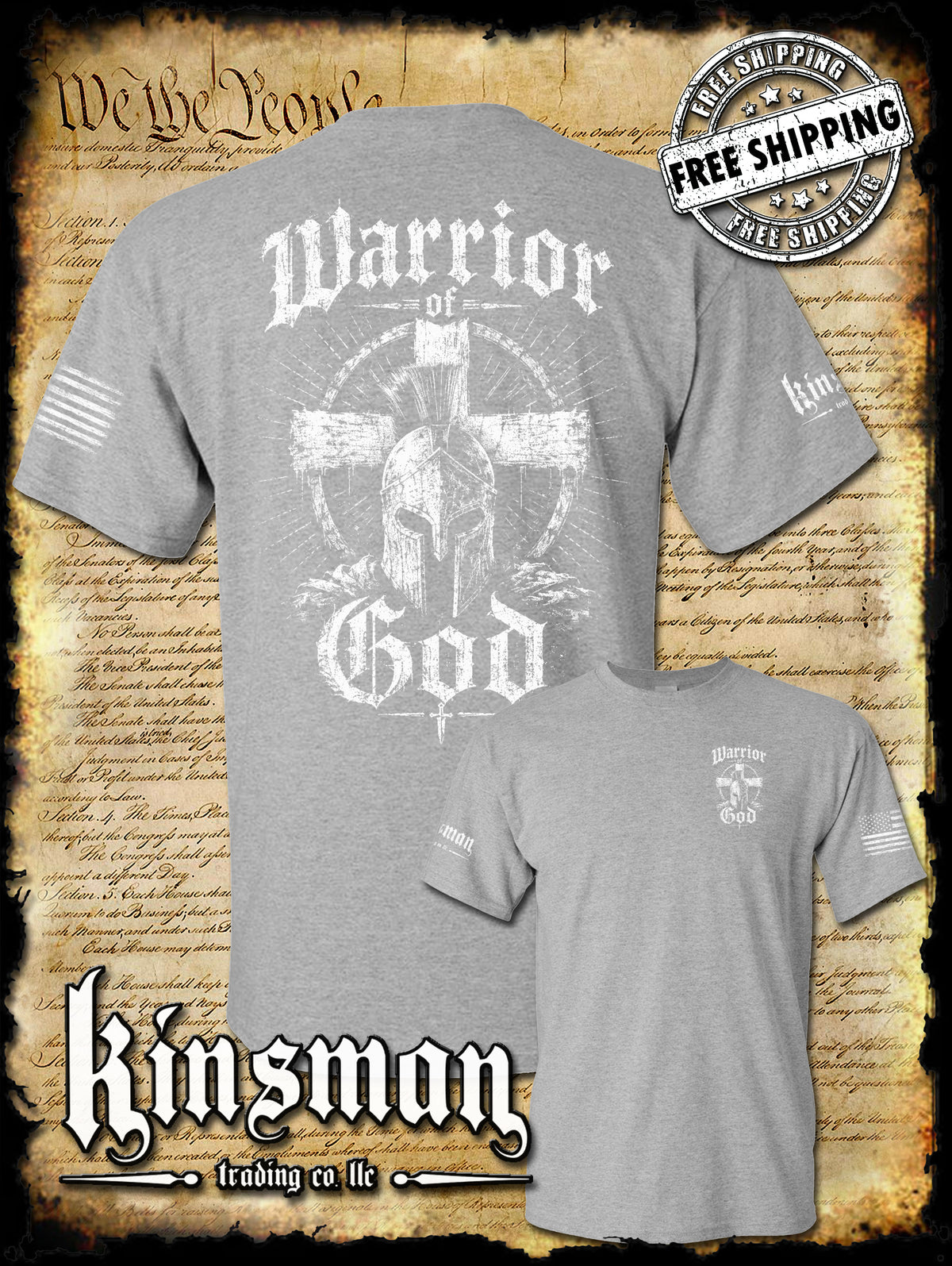 Warrior of God T-Shirt Spartan Helmet Viking Cross