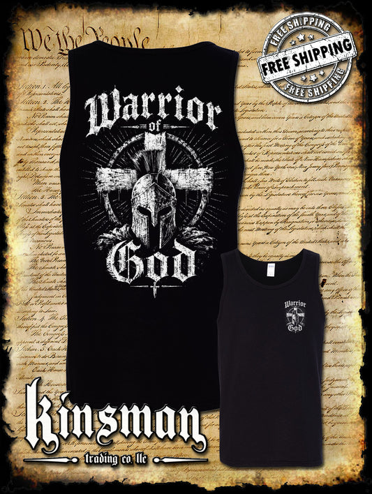Warrior of God Tank Top T-Shirt Spartan Helmet Viking Cross