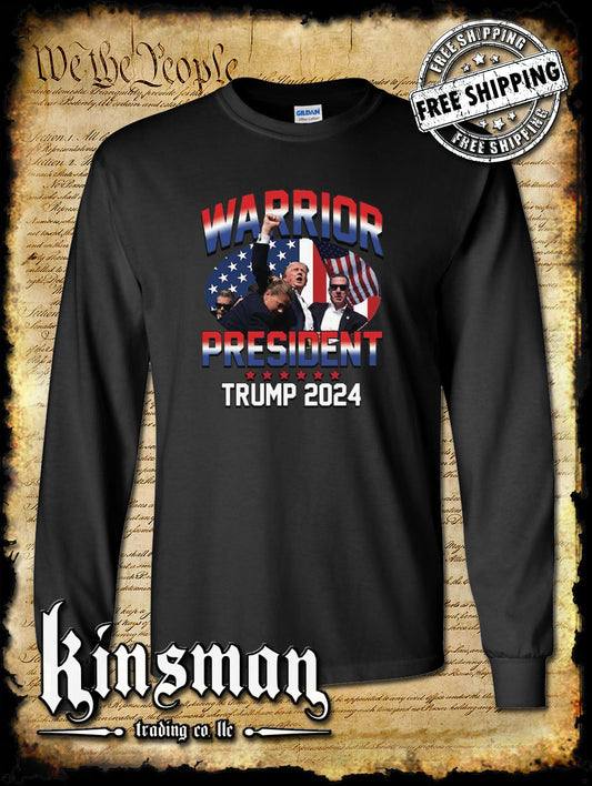 Trump Warrior President Long Sleeve T-Shirt 2024 MAGA USA Fight