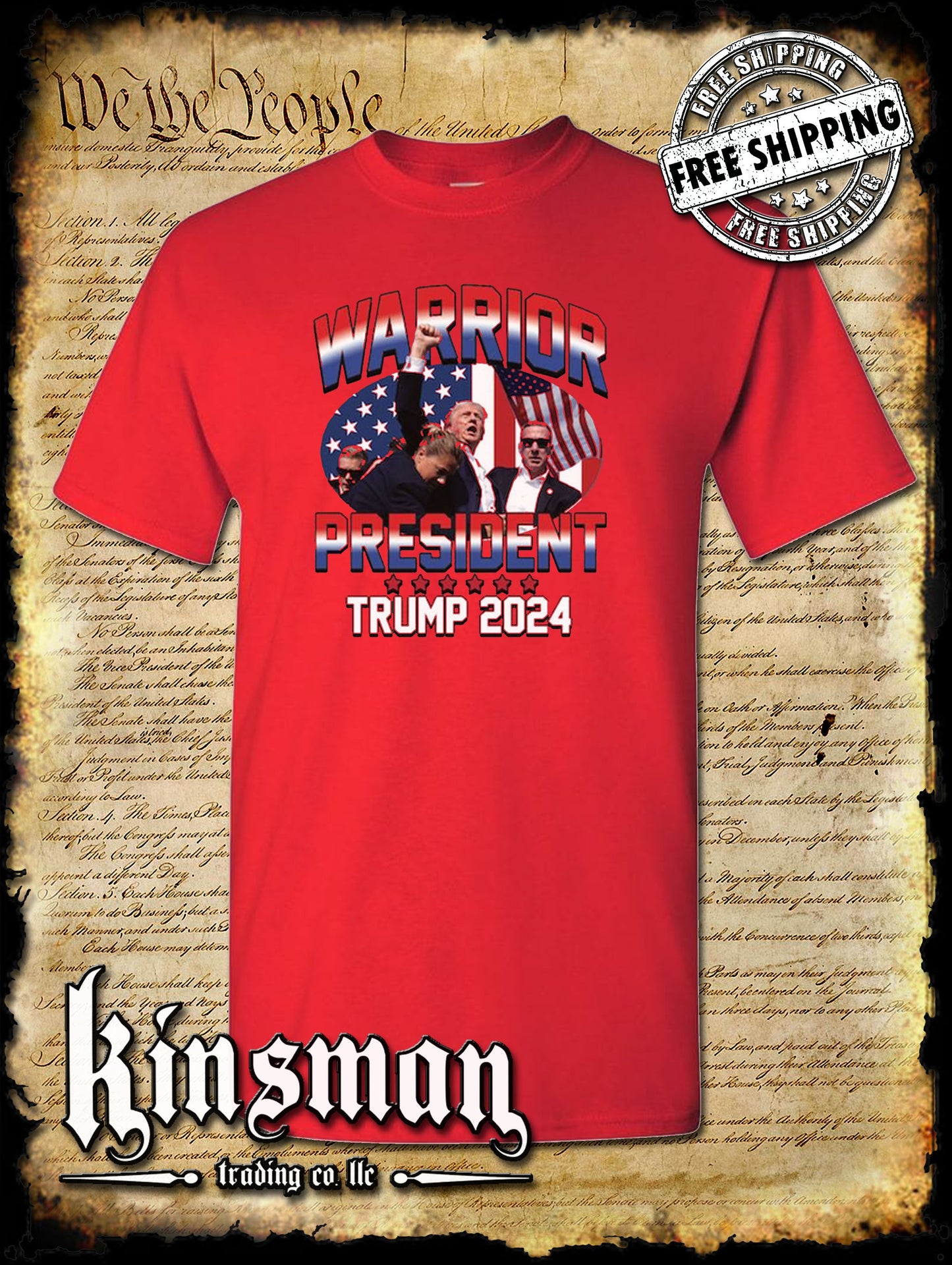 Trump Warrior President T-Shirt 2024 MAGA USA Fight