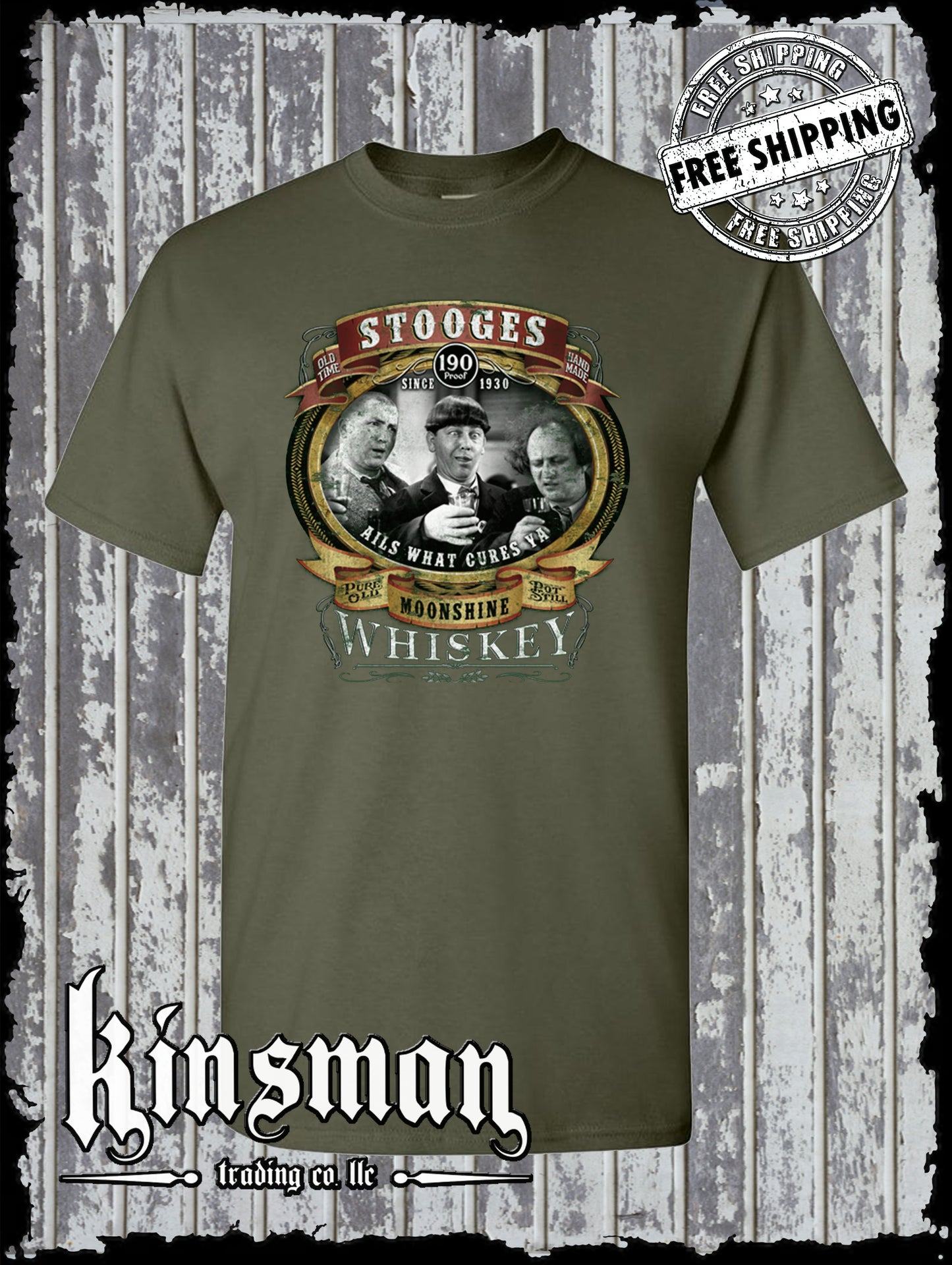 Three Stooges Whiskey T-Shirt Official Licensed Curly Moe Larry Party Funny Tee