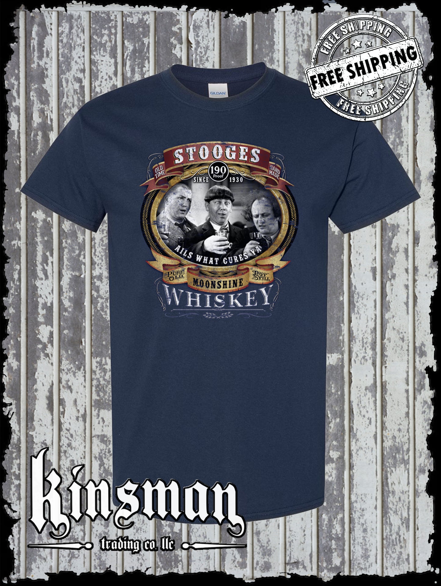 Three Stooges Whiskey T-Shirt Official Licensed Curly Moe Larry Party Funny Tee