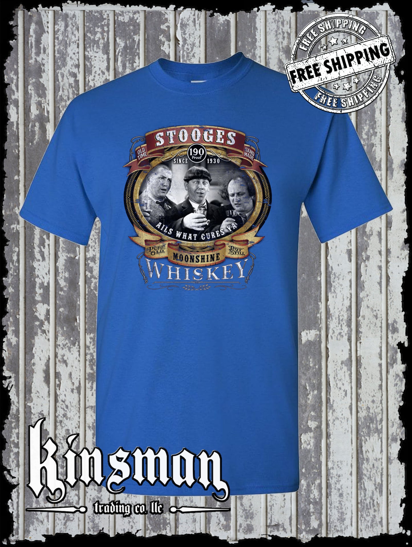 Three Stooges Whiskey T-Shirt Official Licensed Curly Moe Larry Party Funny Tee