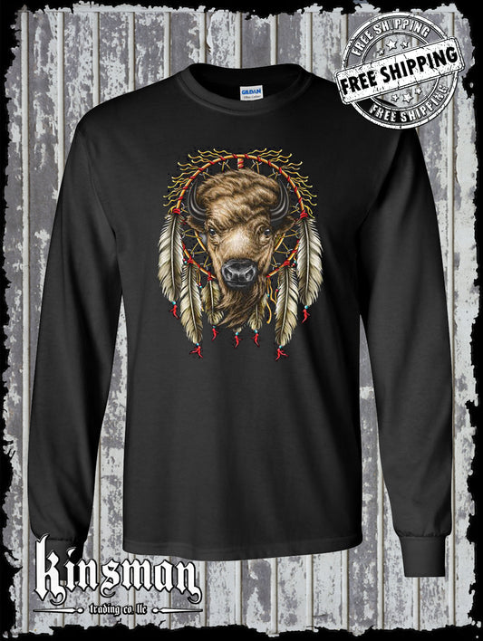 White Buffalo Dreamcatcher Long Sleeve T-Shirt / Native American Indian Heritage Tee