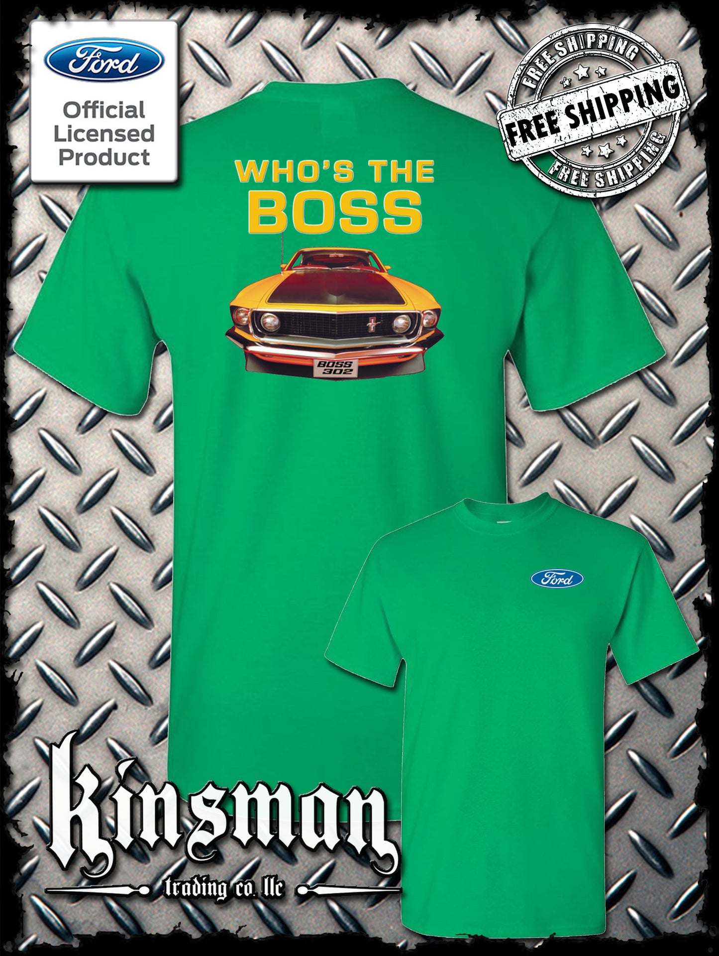 Ford Boss 302 Mustang Who's The Boss 2-Sided T-Shirt - Official Licensed Product