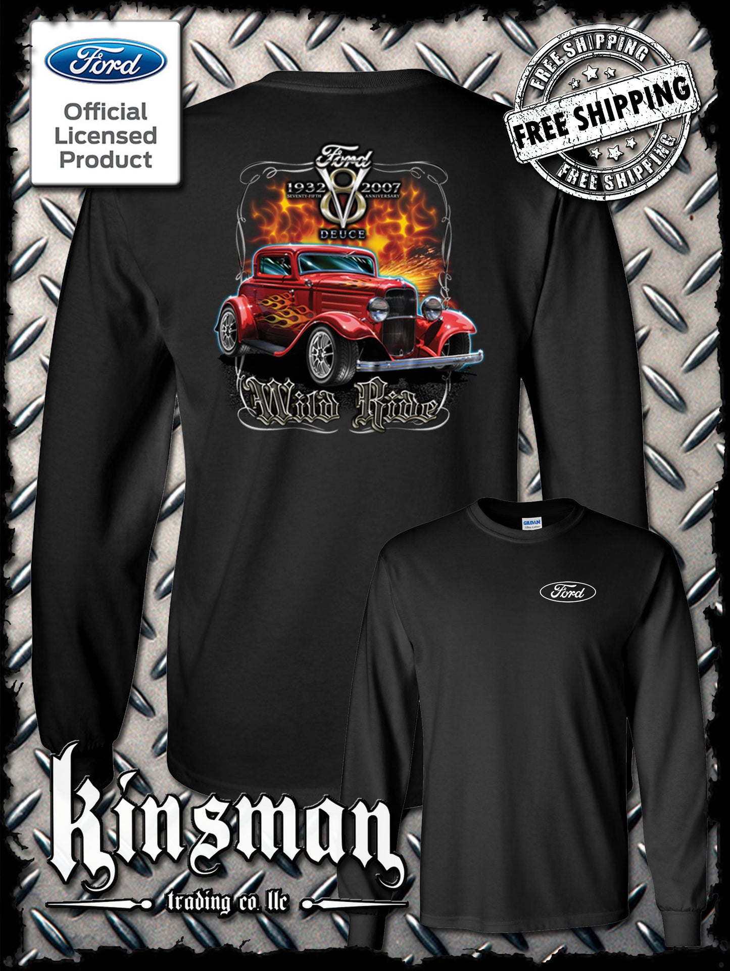 Ford Wild Ride 1932 Deuce Coupe V8 2-Sided Long Sleeve T-Shirt Hot Rod - Official Licensed Product