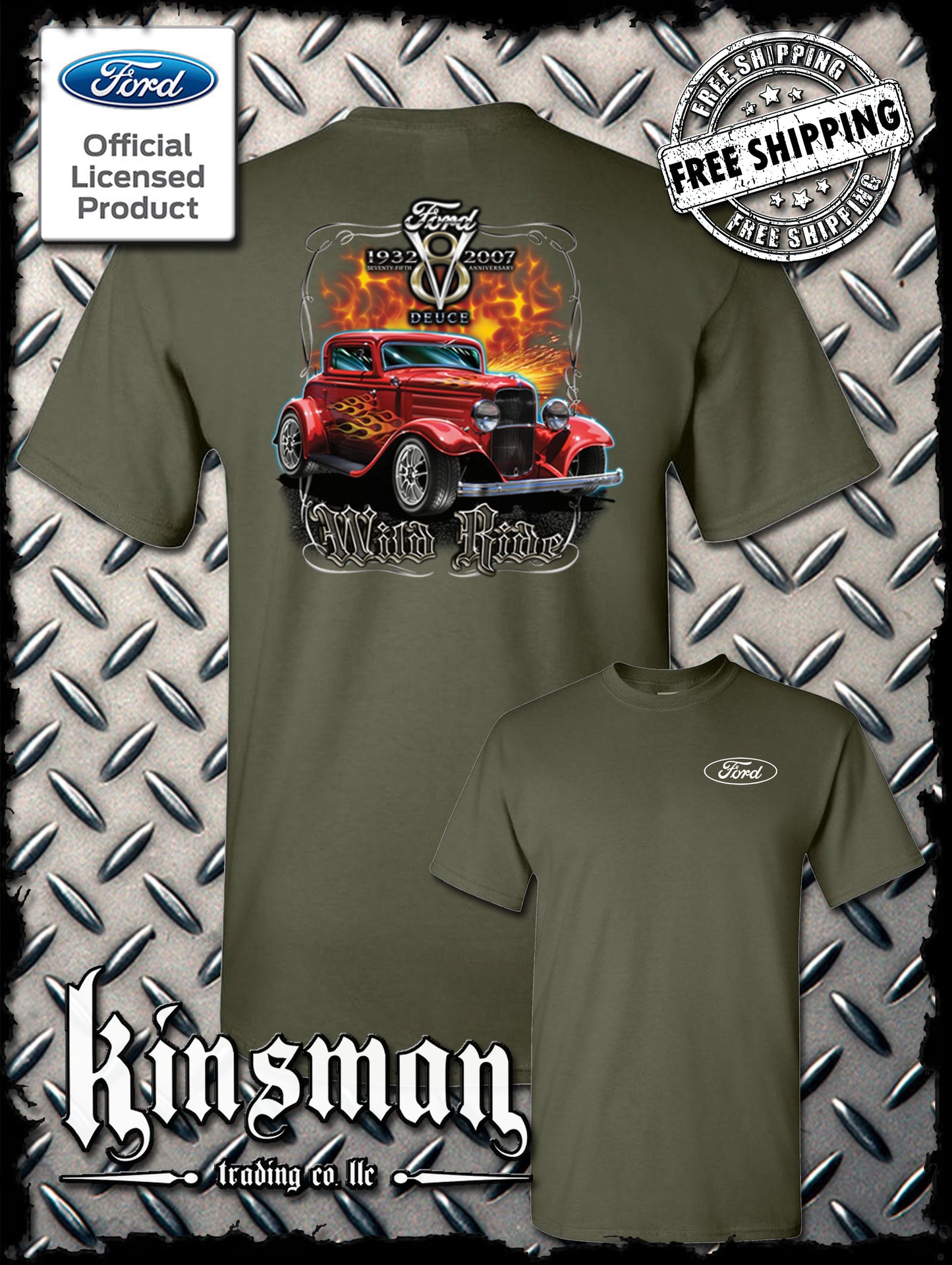Ford Wild Ride 1932 Deuce Coupe V8 2-Sided T-Shirt Hot Rod - Official Licensed Product