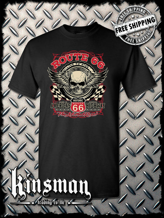 Route 66 Winged Skull T-Shirt Biker
