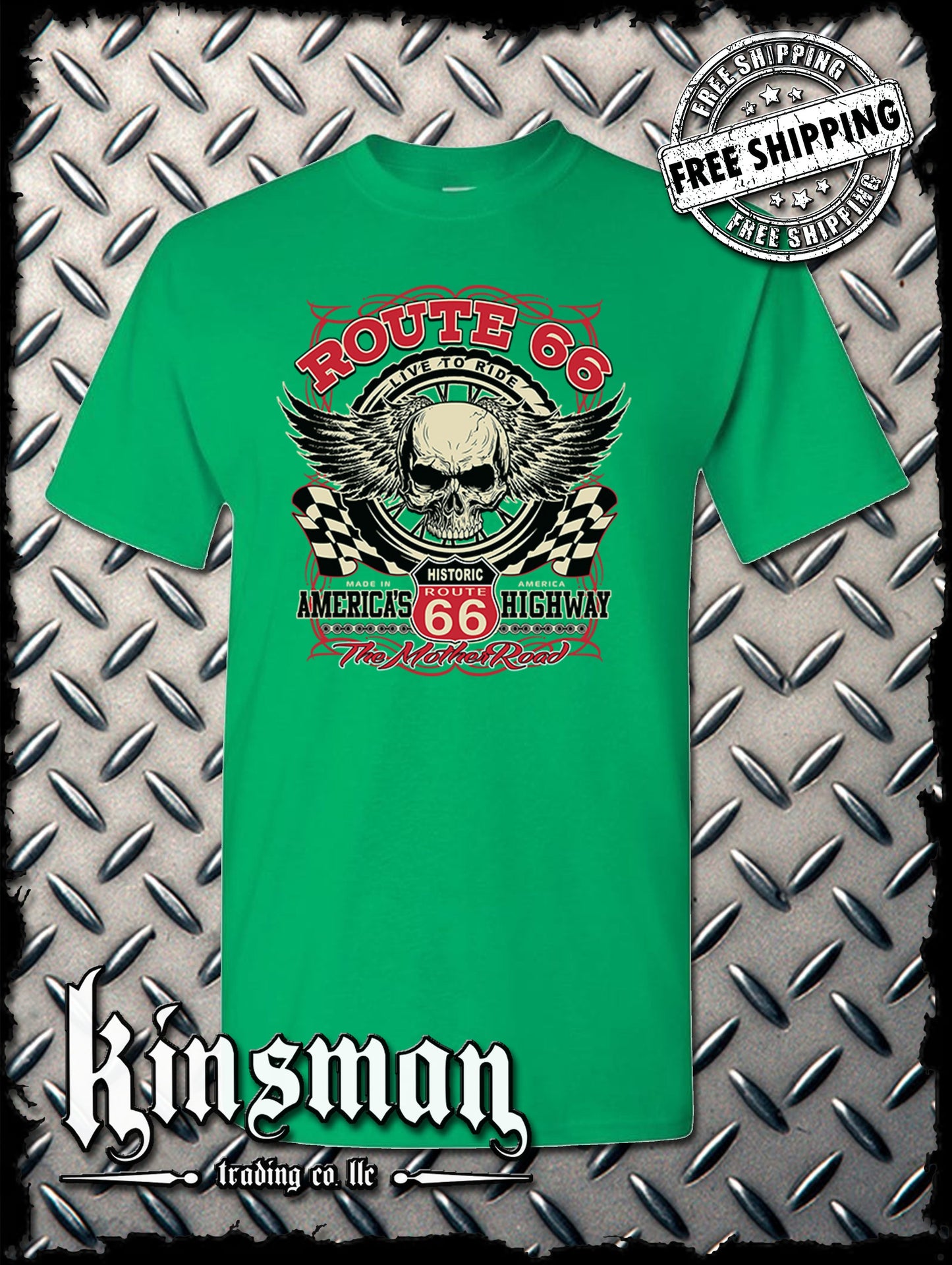 Route 66 Winged Skull T-Shirt Biker