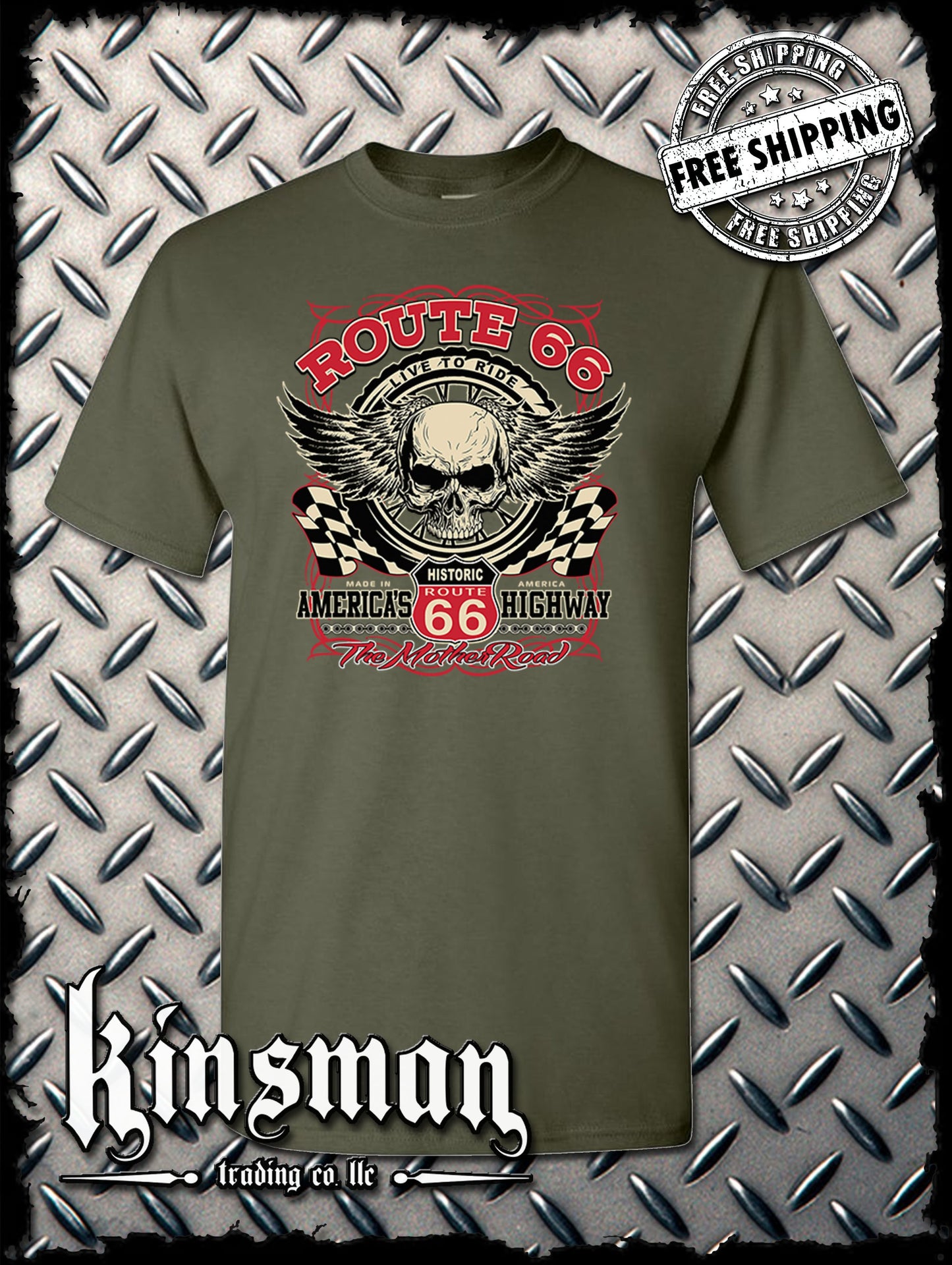 Route 66 Winged Skull T-Shirt Biker