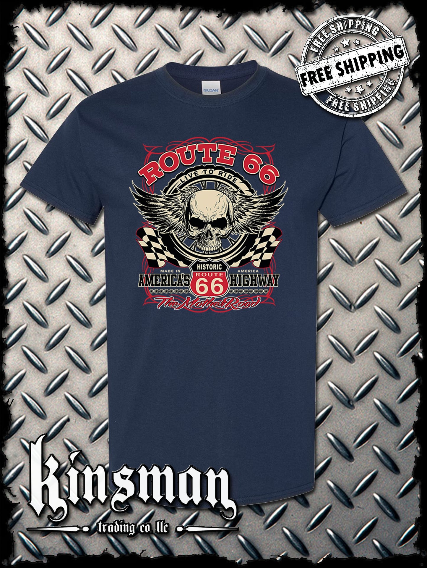 Route 66 Winged Skull T-Shirt Biker