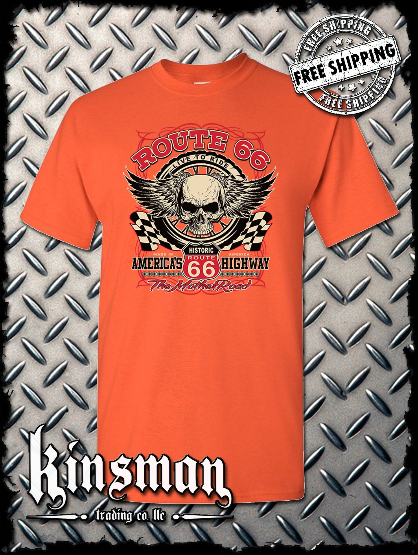 Route 66 Winged Skull T-Shirt Biker