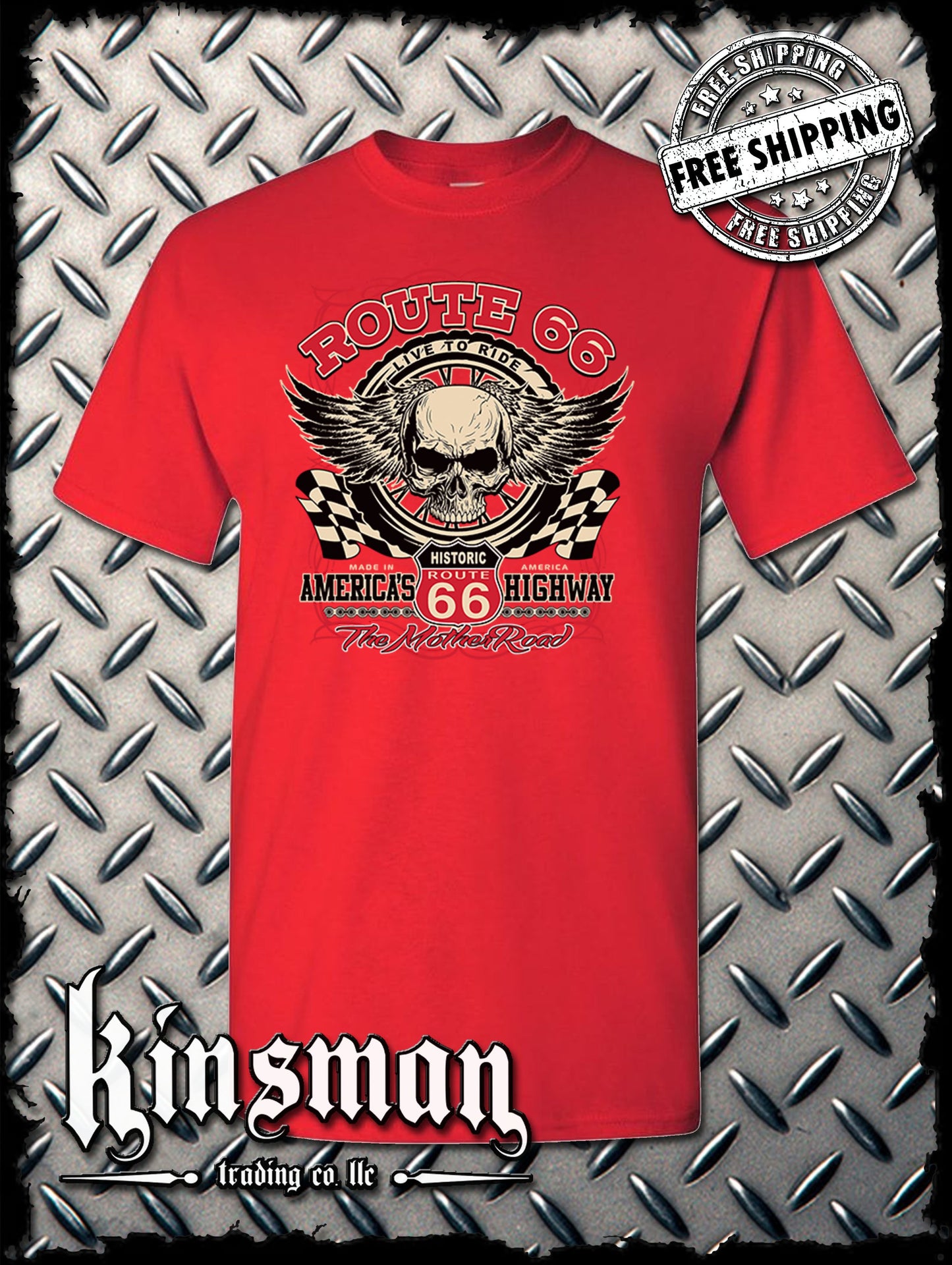 Route 66 Winged Skull T-Shirt Biker