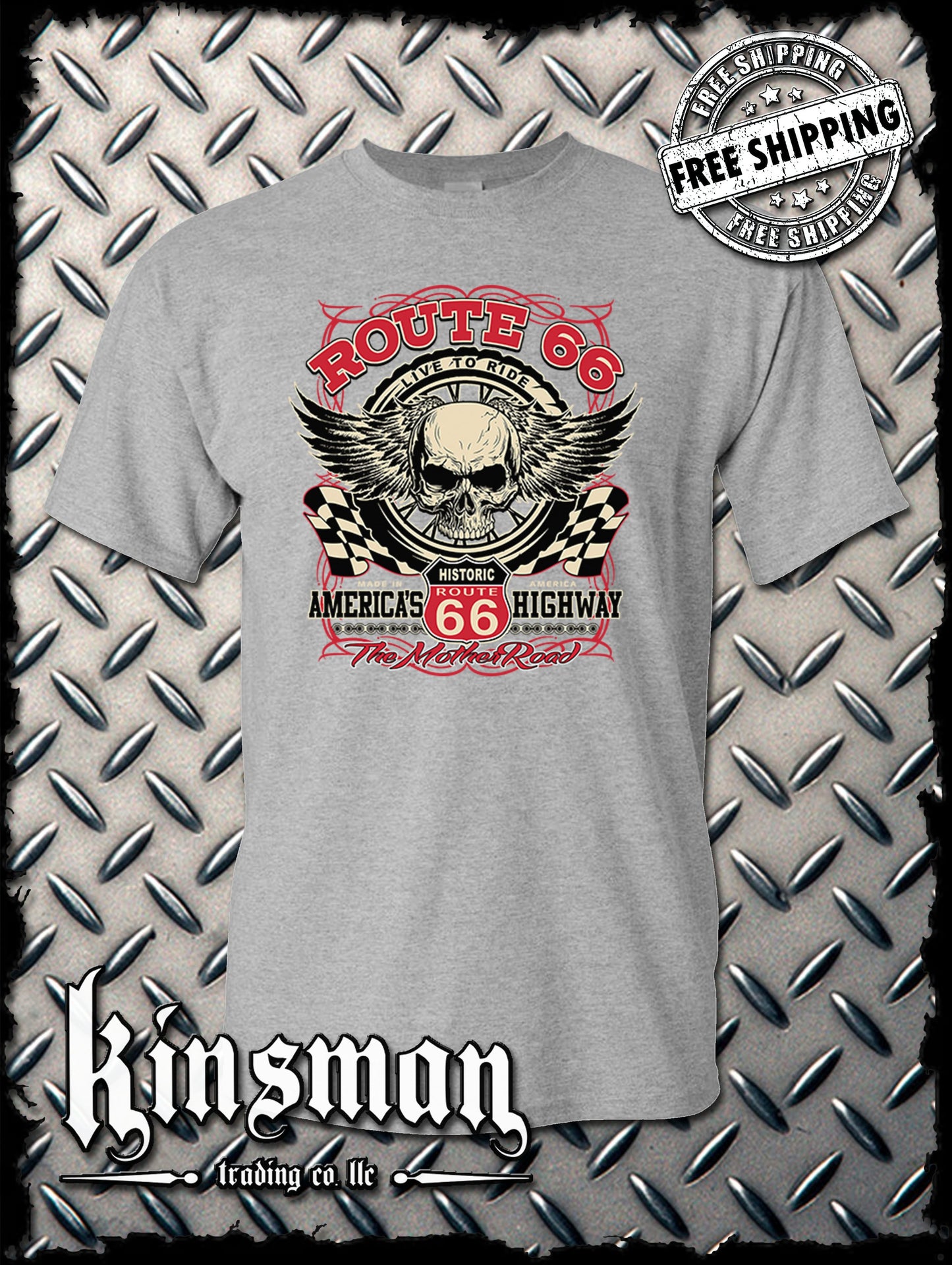 Route 66 Winged Skull T-Shirt Biker