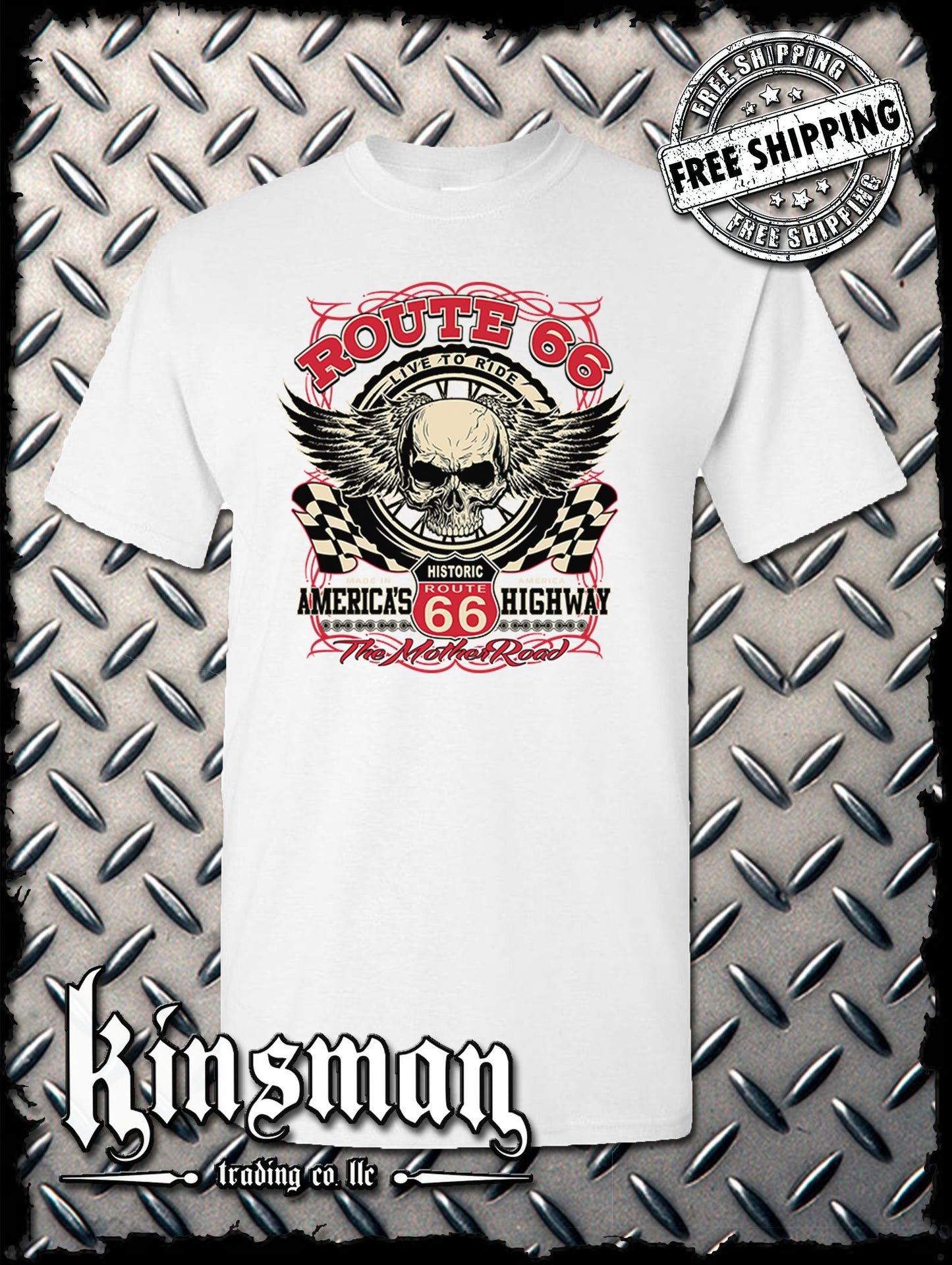 Route 66 Winged Skull T-Shirt Biker