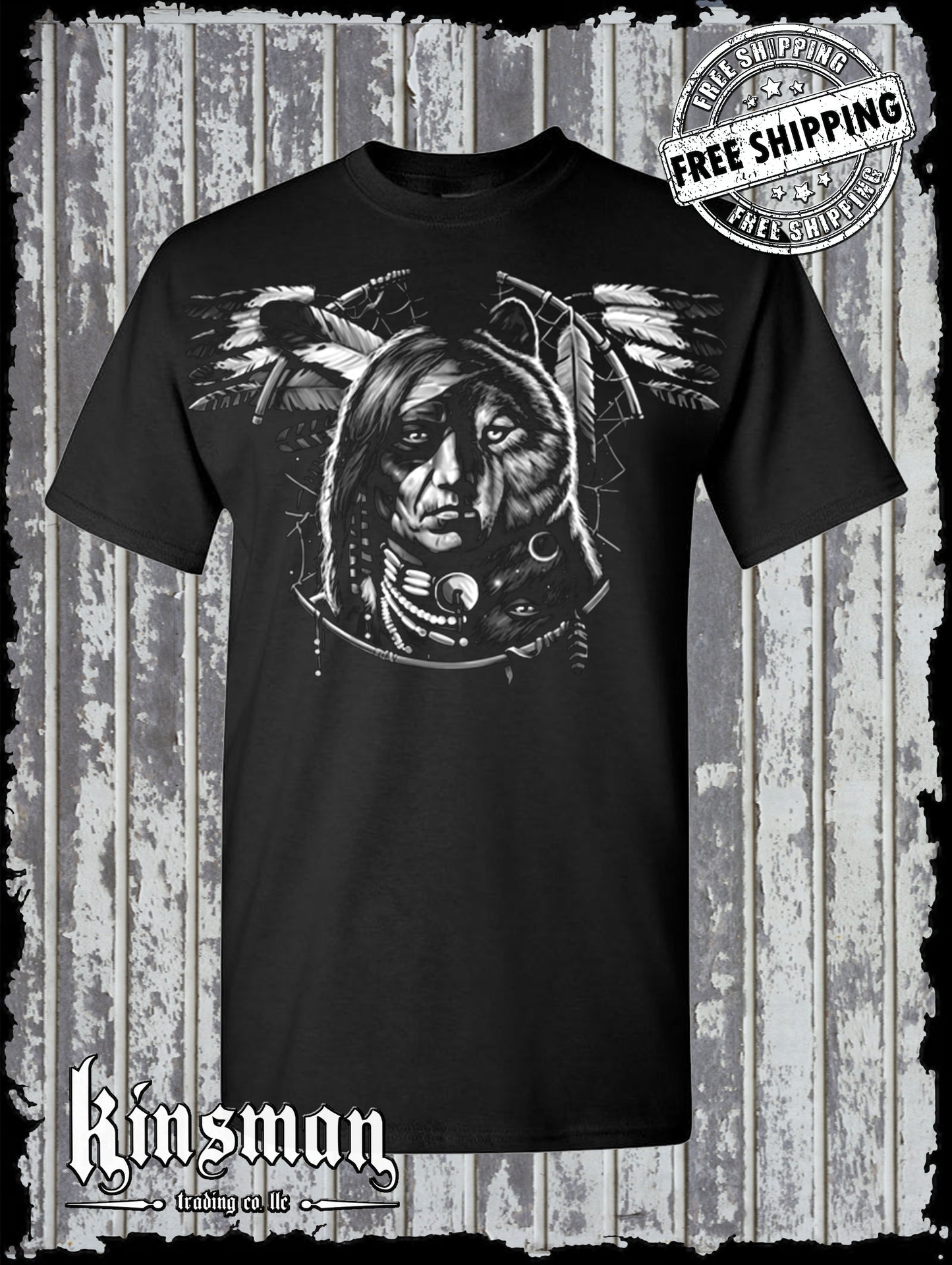 Wolf Dreamcatcher Spirit Indian T-Shirt Native American Feathers