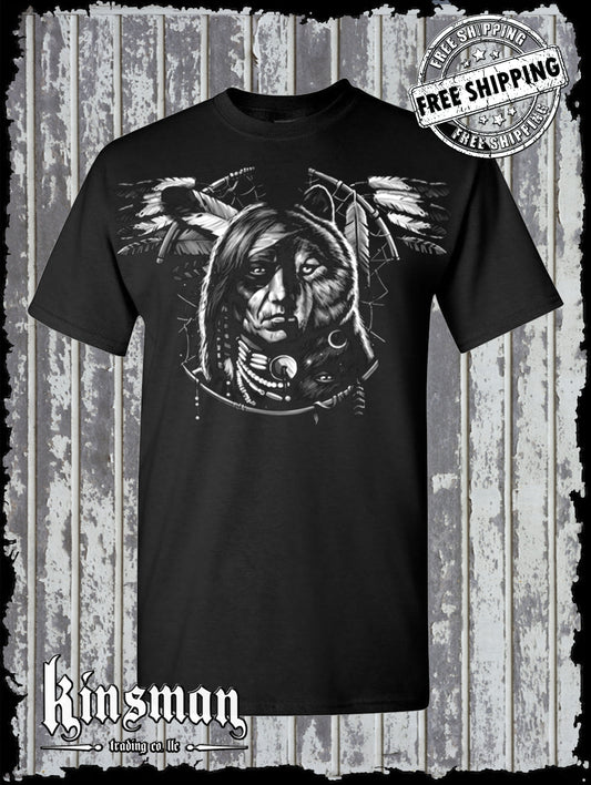 Wolf Dreamcatcher Spirit Indian T-Shirt Native American Feathers