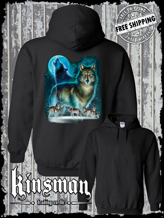 Wolf Pack Howling at Moon Silhouette Hoodie / Sweatshirt Native American Indian
