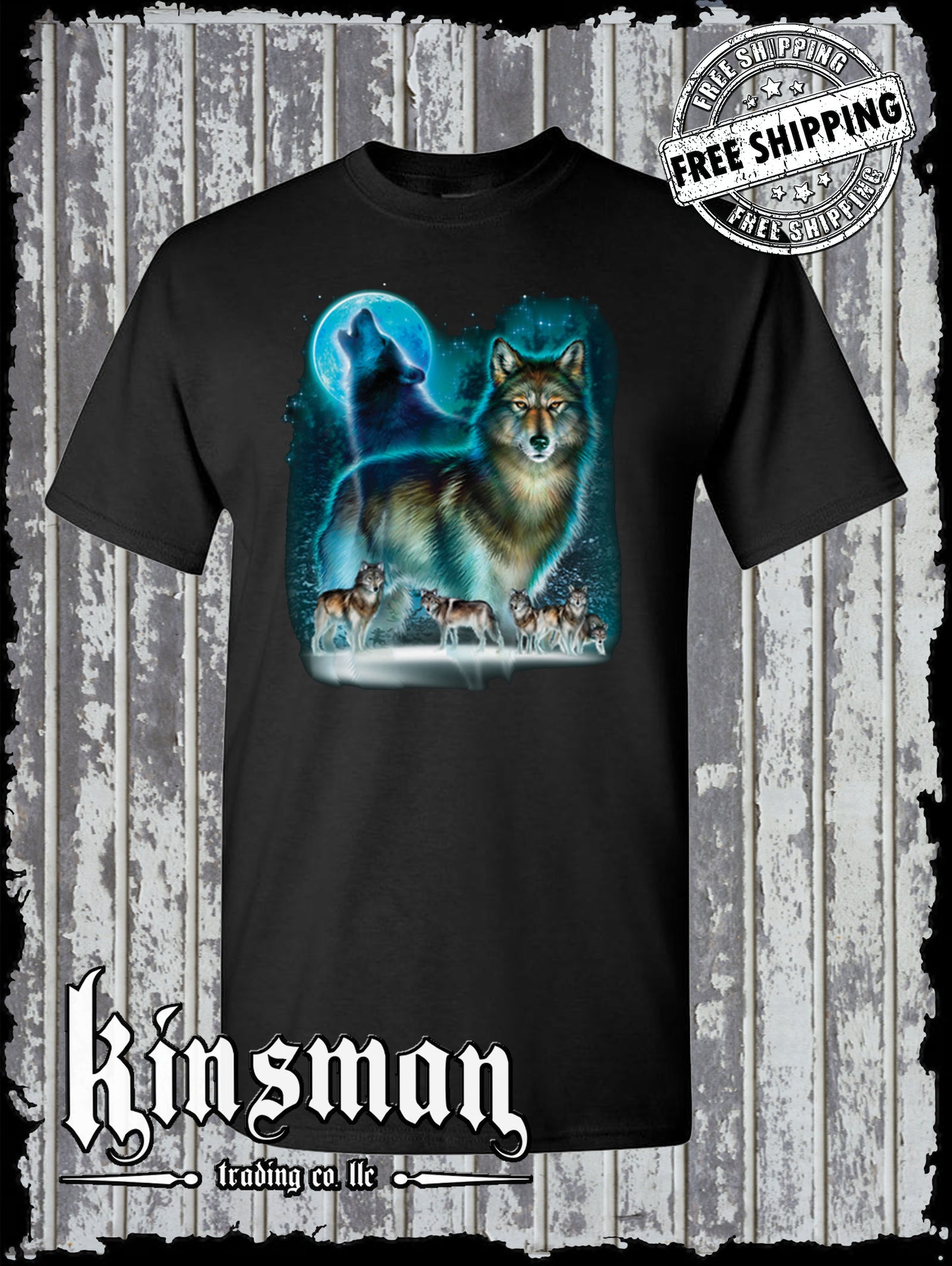 Wolf Pack Howling at Moon Silhouette T-Shirt Native American Indian