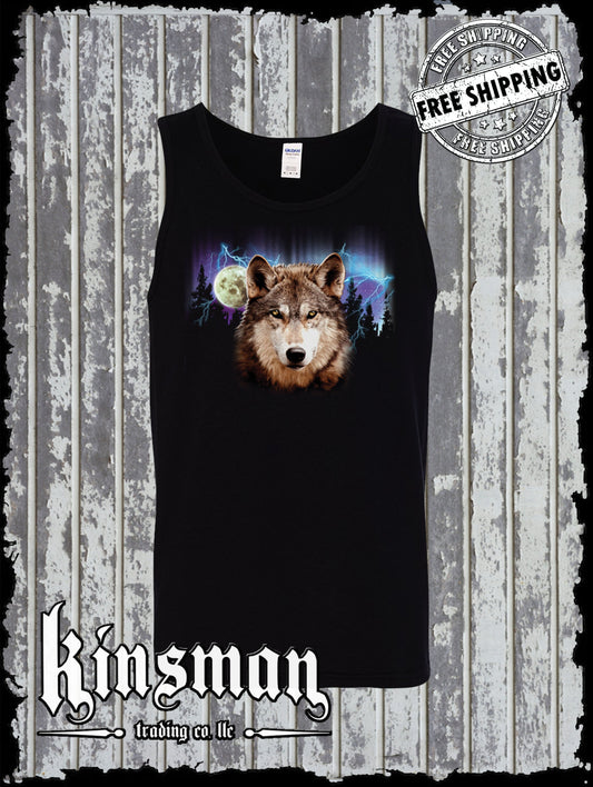 Wolf Lightning Moon Tank Top T-Shirt Native American Indian