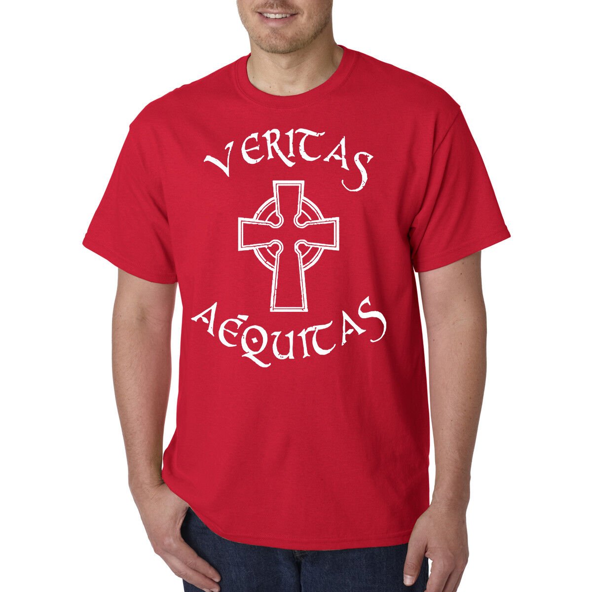 Veritas Aequitas T-Shirt / Irish Celtic Cross Religious St. Patricks Day