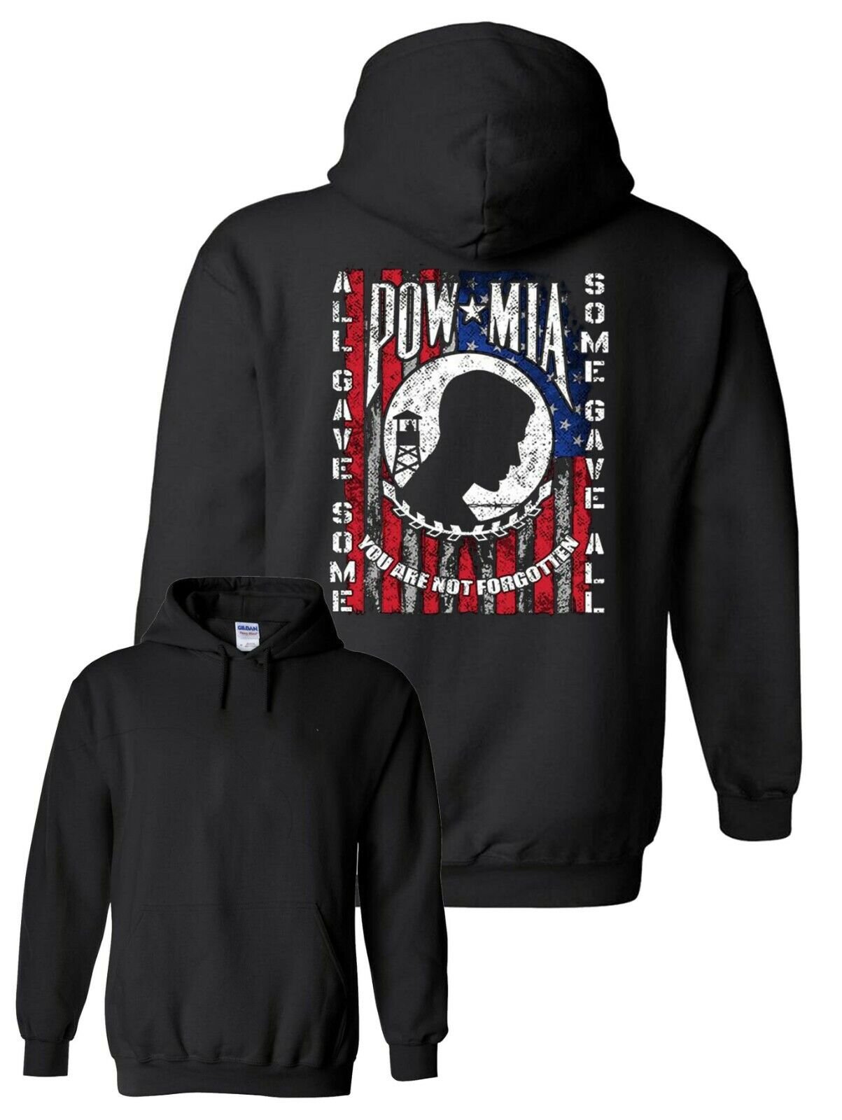 POW - MIA Flag Hoodie / USA Veteran Marine Army Navy National Guard Military Vet