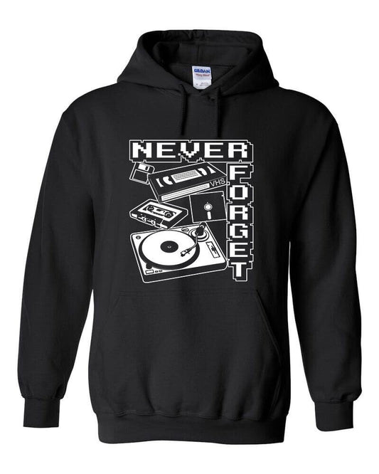 Never Forget Hoodie / Old School Retro VHS Cassette Turntable Vinyl Record Game