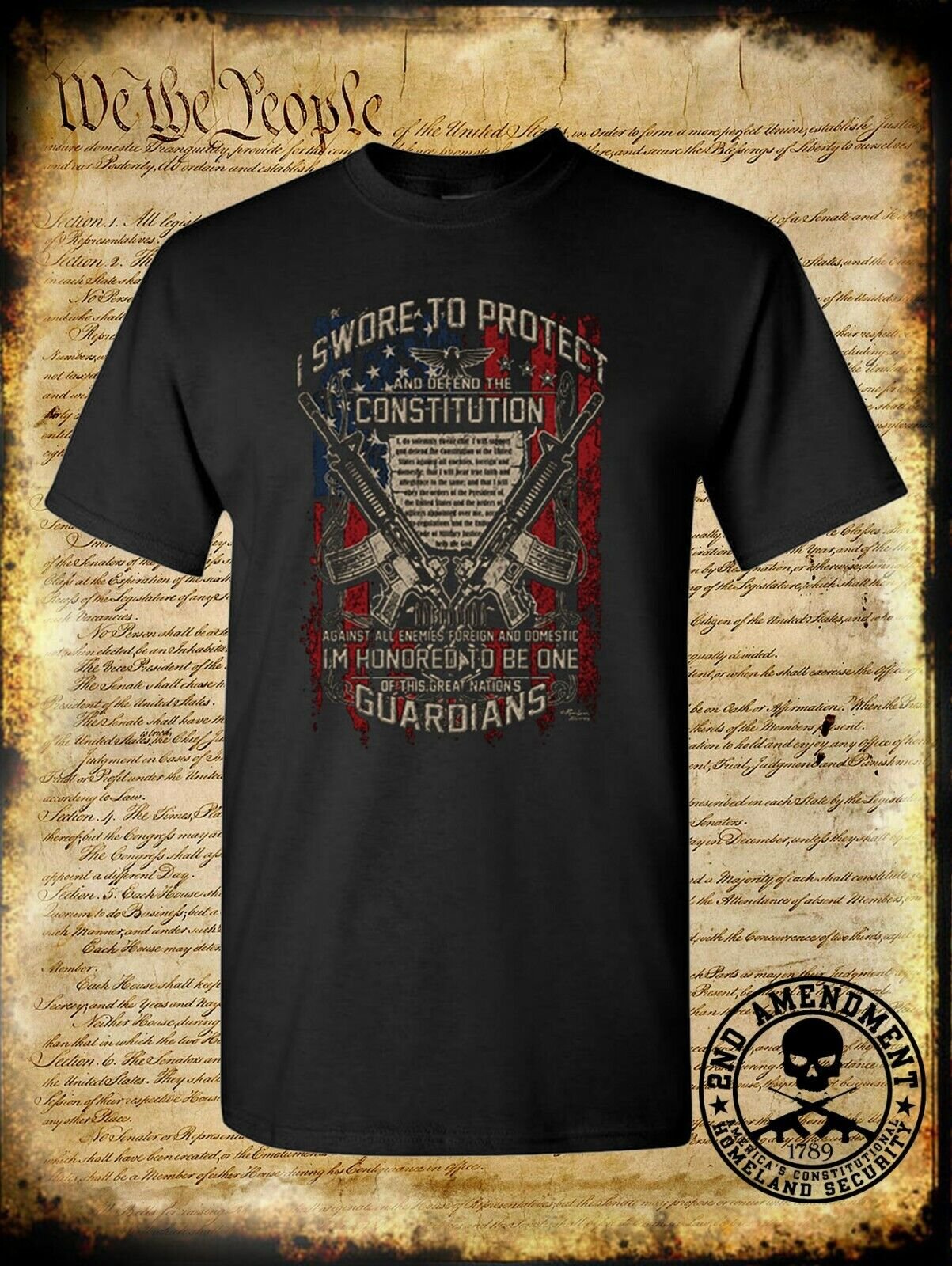 Swore To Protect Constitution 2nd Amendment T-Shirt American Flag AR-15 Pro-Gun